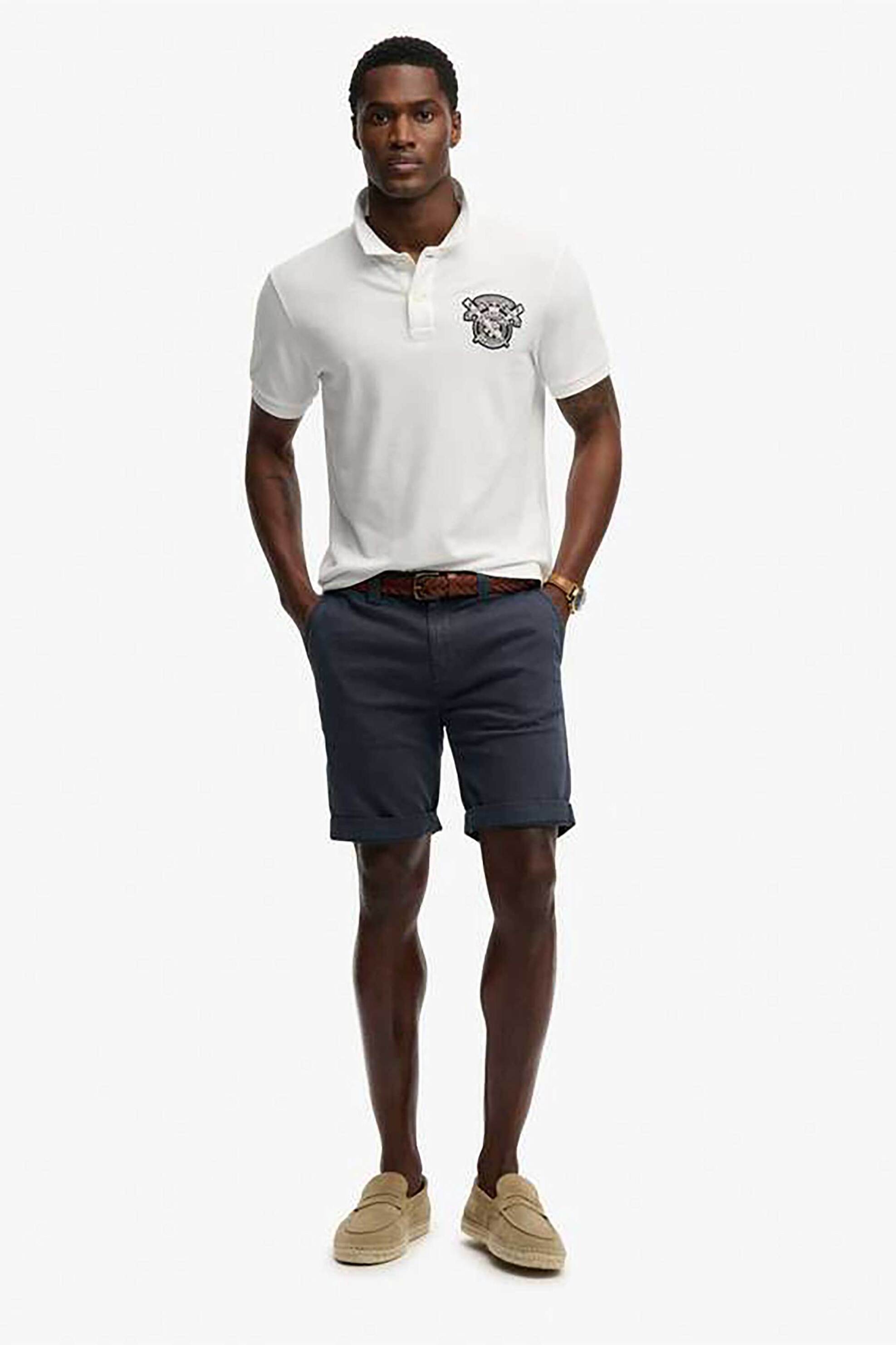 Superdry Ανδρική Μπλούζα Πόλο με Κεντημένο Badge Relaxed Fit Crest - M1110466A Λευκό