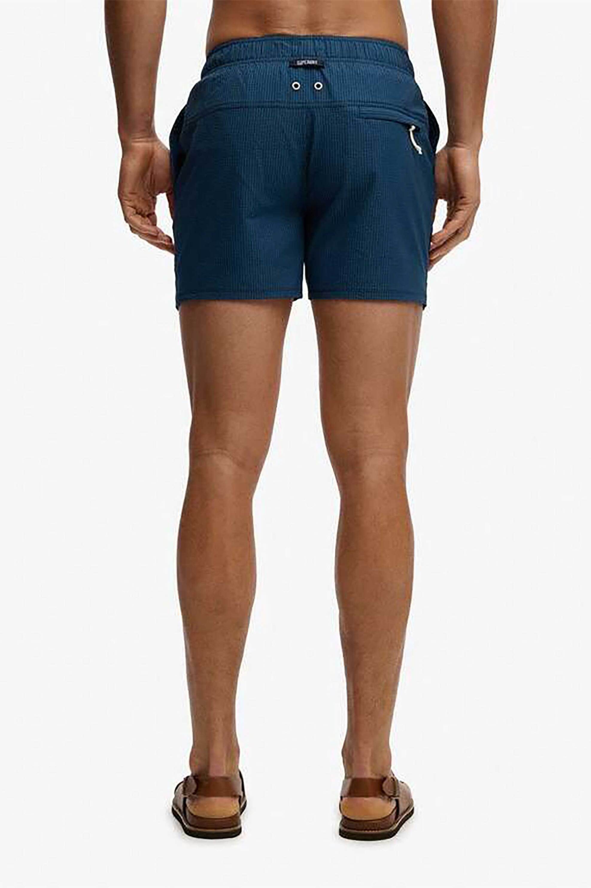 Superdry Ανδρικό Μαγιό Σορτς 15 με Ριγέ Σχέδιο Και Κεντημένο Λογότυπο Relaxed Fit Seer Sucker - M3010261A Μπλε Σκούρο