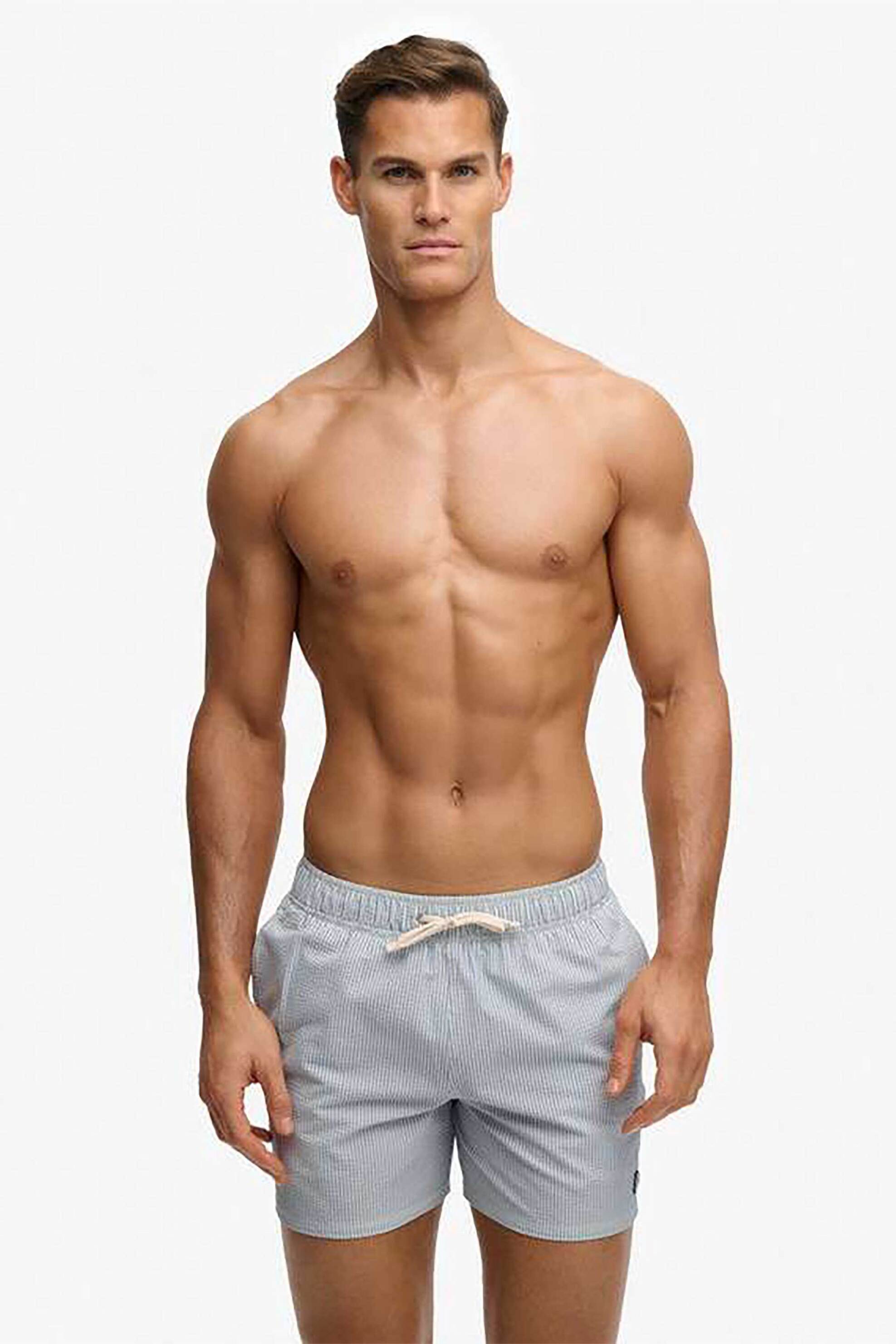 Superdry ανδρικό μαγιό σορτς 15" με ριγέ σχέδιο και κεντημένο λογότυπο Relaxed Fit "Seer Sucker" - M3010261A Μπλε Ανοιχτό