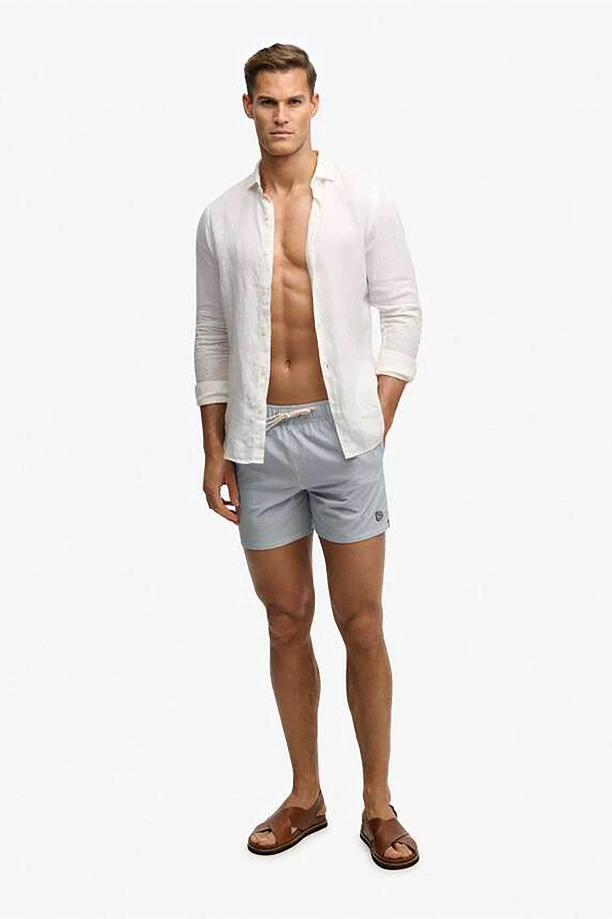 Superdry Ανδρικό Μαγιό Σορτς 15 με Ριγέ Σχέδιο Και Κεντημένο Λογότυπο Relaxed Fit Seer Sucker - M3010261A Μπλε Ανοιχτό