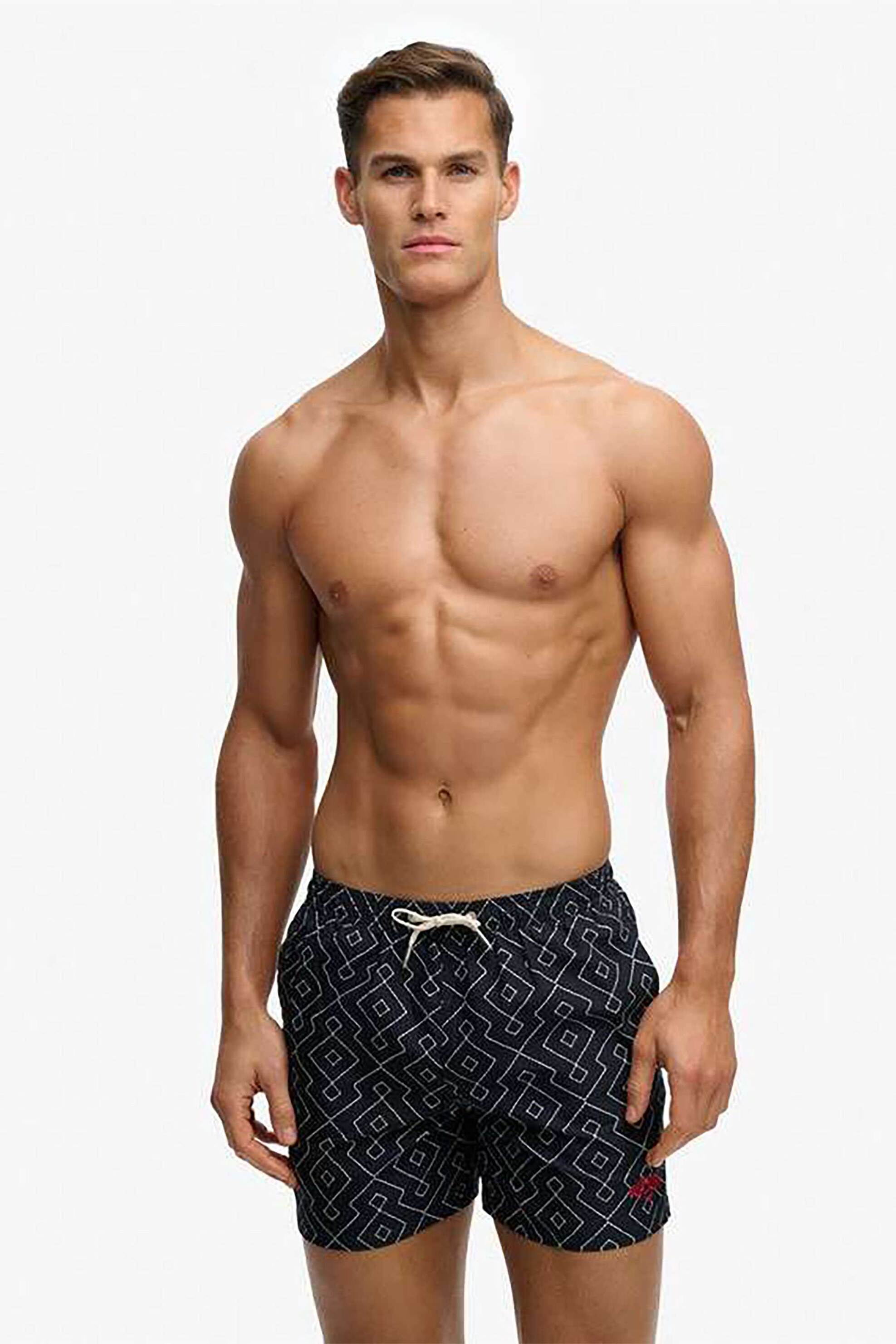 Superdry ανδρικό μαγιό σορτς 15" με all-over print και κεντημένο λογότυπο Relaxed Fit "Premium Printed" - M3010262A Μπλε Σκούρο