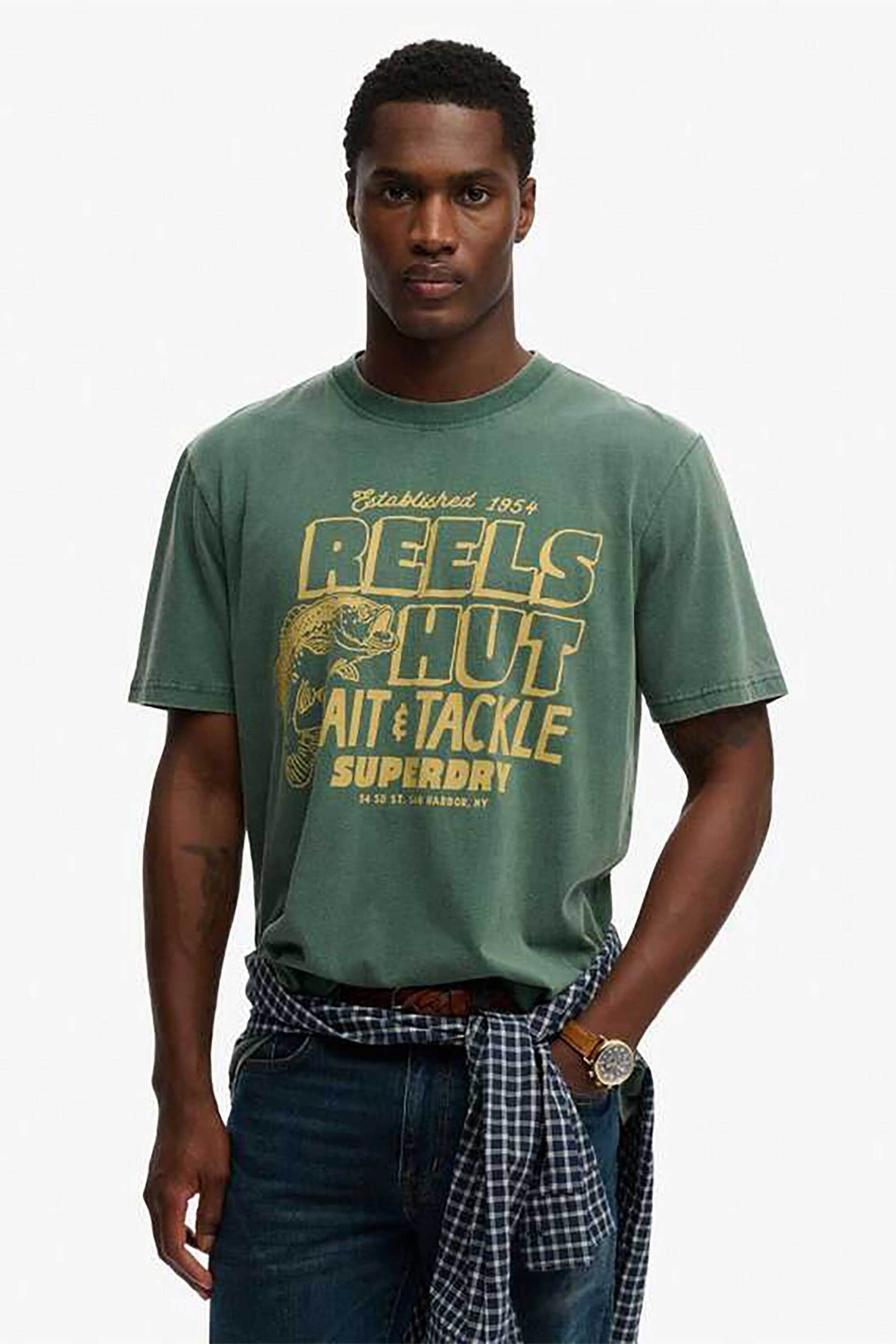 Superdry ανδρικό T-shirt με print Loose Fit “Roadside Trade” – M1012360A Πράσινο