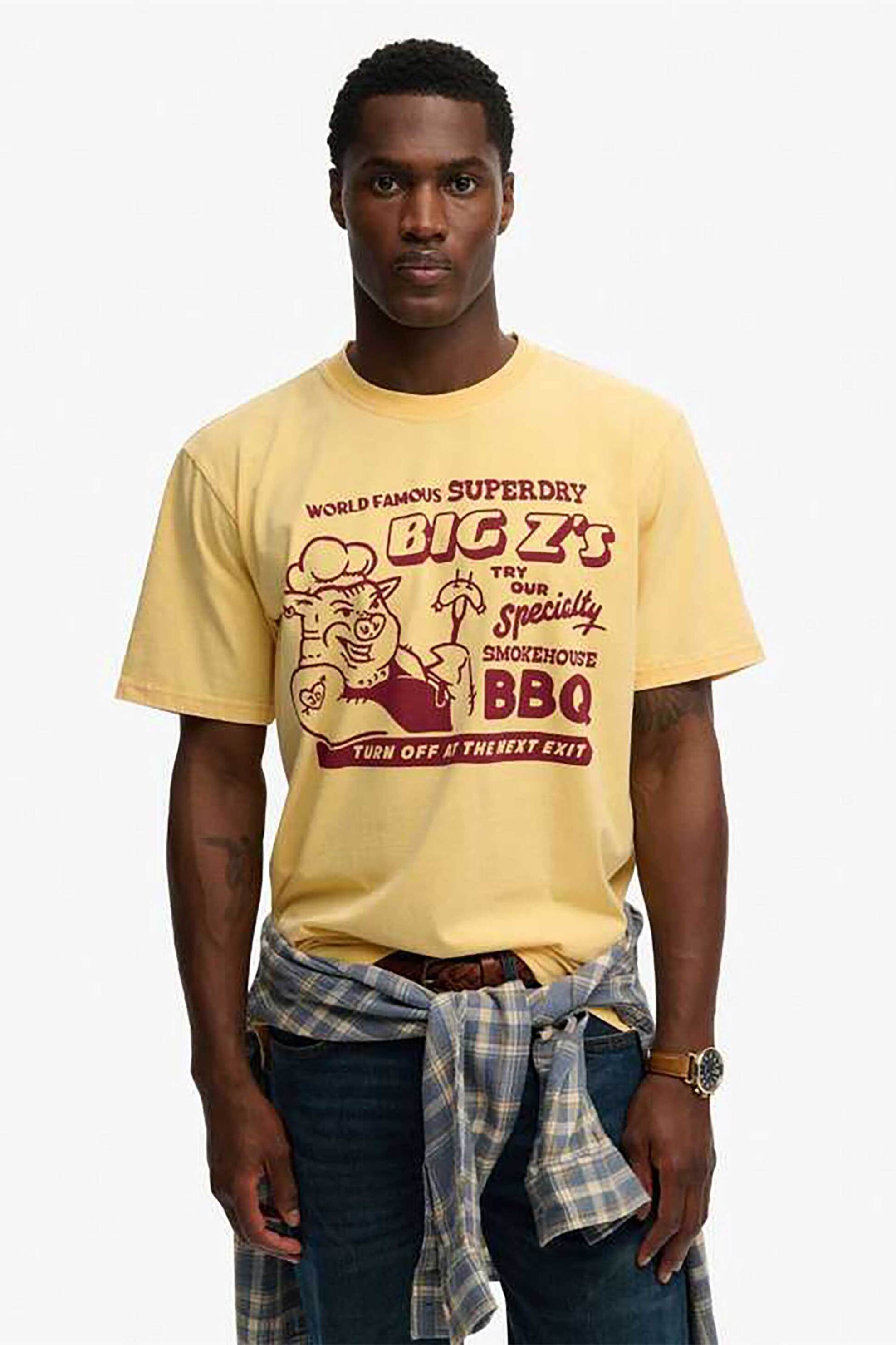Superdry ανδρικό T-shirt με print Loose Fit “Roadside Trade” – M1012360A Κίτρινο
