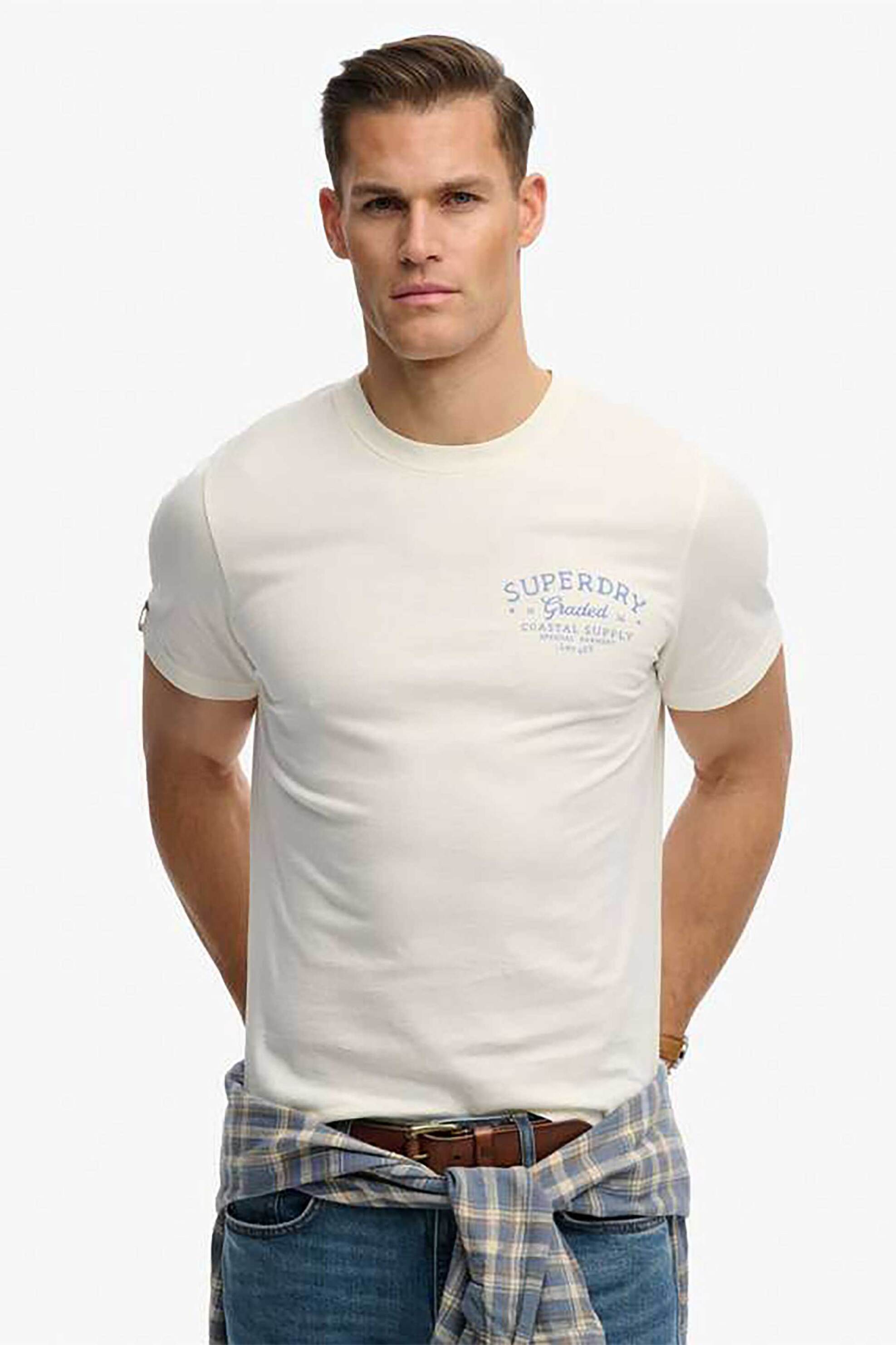 Superdry ανδρικό T-shirt με print Relaxed Fit “Lo-fi Dockside” – M1012353A Σιελ