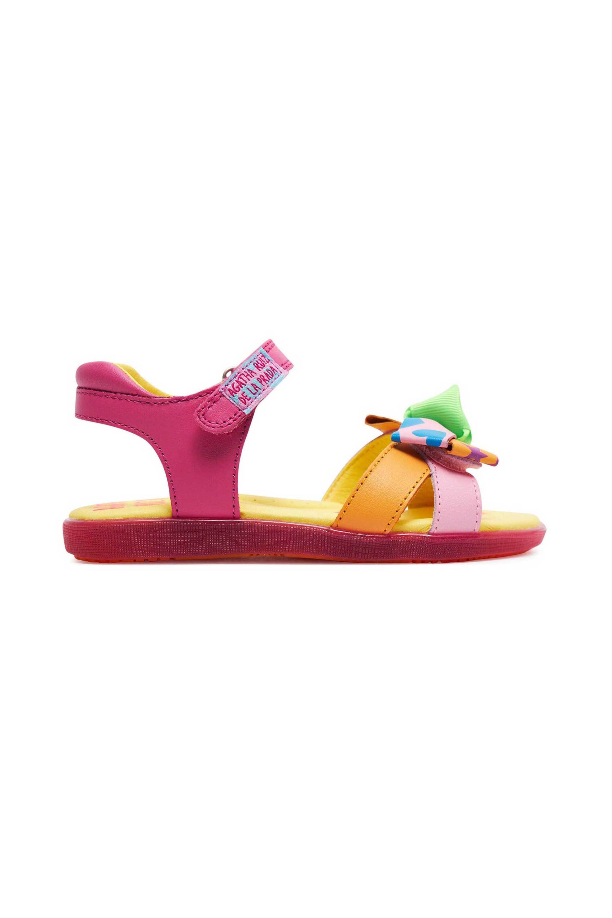 AGATHA RUIZ DE LA PRADA Agatha Ruiz De La Prada παιδικά δερμάτινα σανδάλια με πολύχρωμο φιόγκο (28-32) - 242961-1 Ροζ