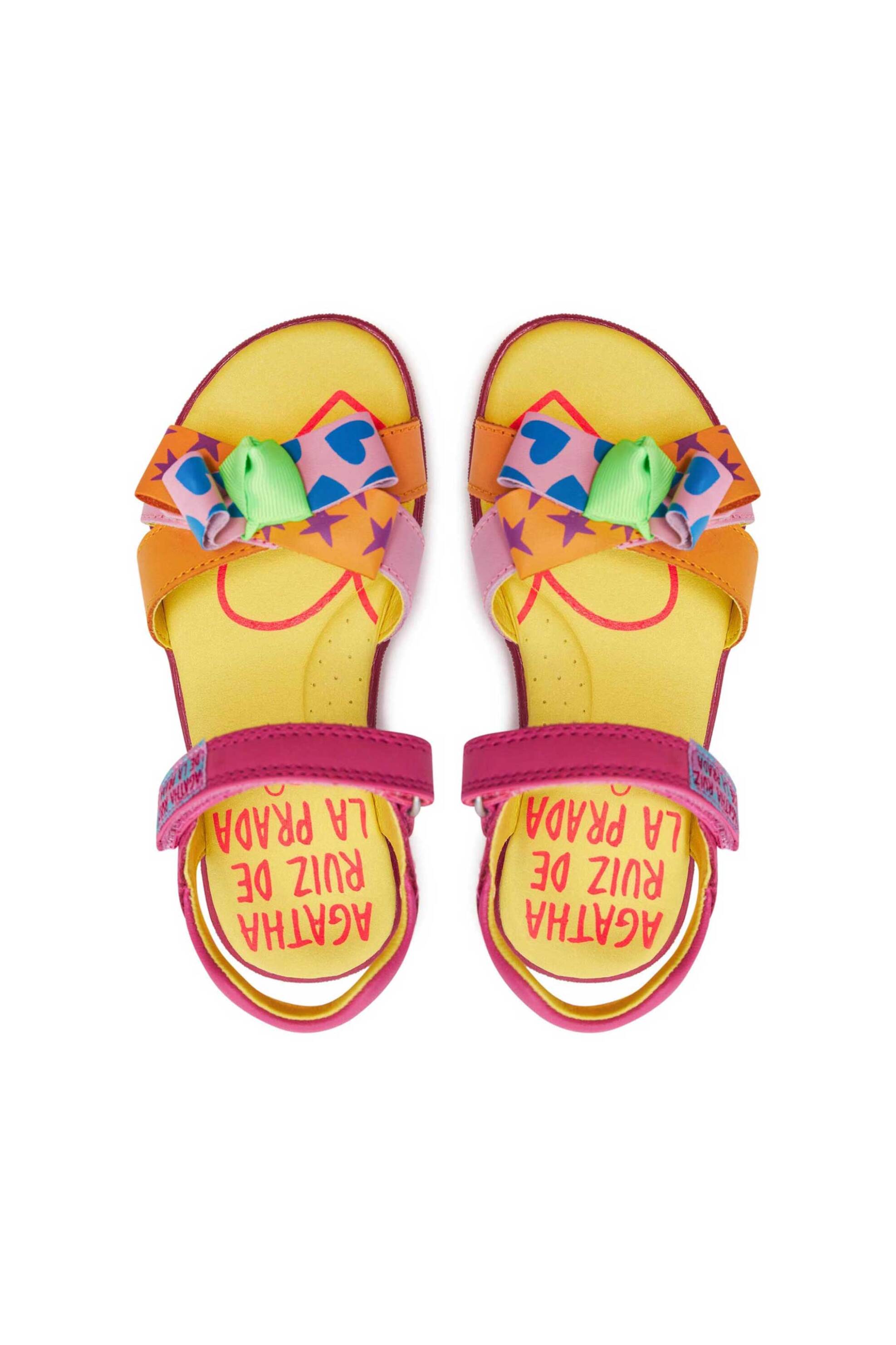 Agatha Ruiz De La Prada παιδικά δερμάτινα σανδάλια με πολύχρωμο φιόγκο (28-32) - 242961-1 Ροζ φωτογραφία