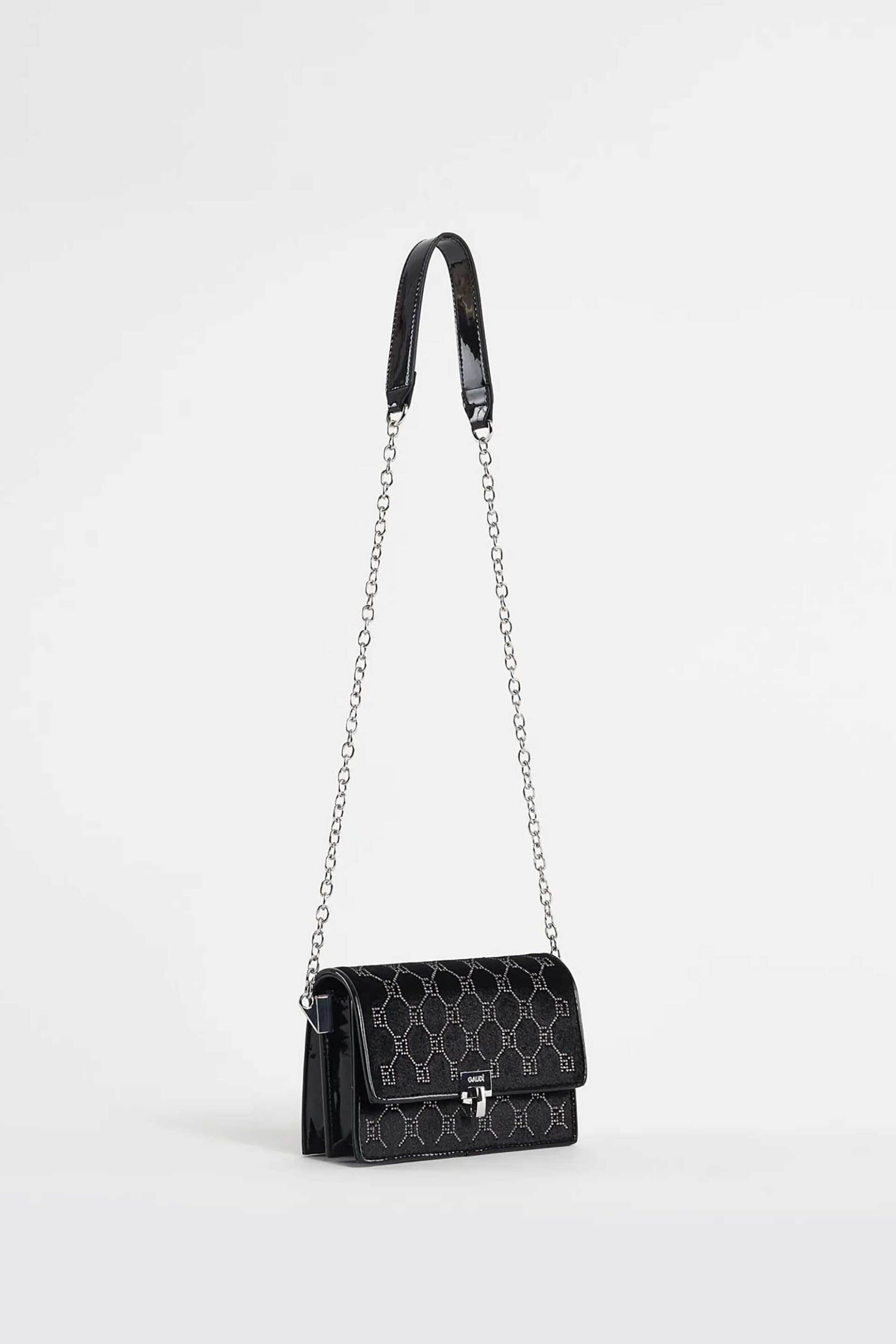 Gaudi γυναικεία τσάντα crossbody με βελούδινη όψη και geometrical pattern με strass - V4AI-11791 Μαύρο φωτογραφία