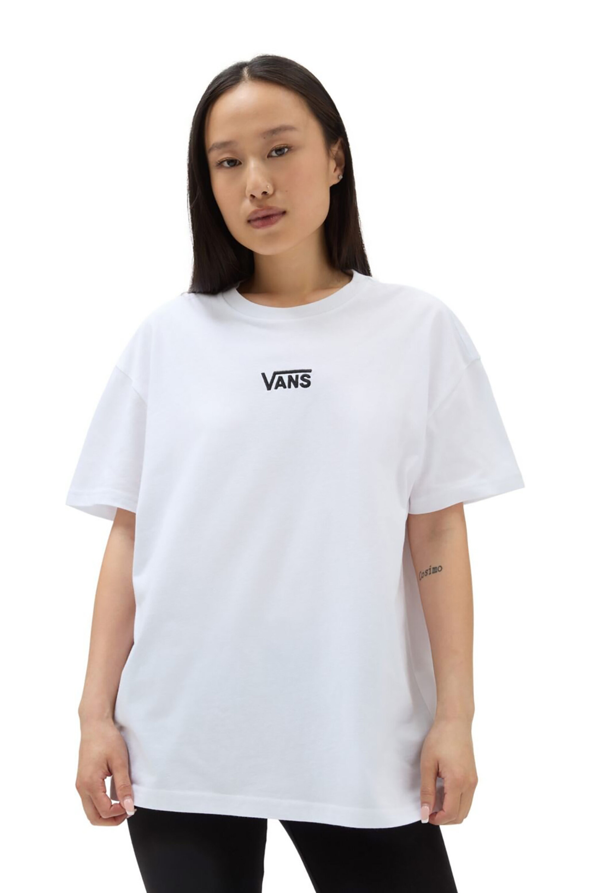 VANS Vans γυναικείο βαμβακερό T-shirt μονόχρωμο με contrast κεντημένο λογότυπο "Flying V" - VN0A7YUTWHT1 Λευκό