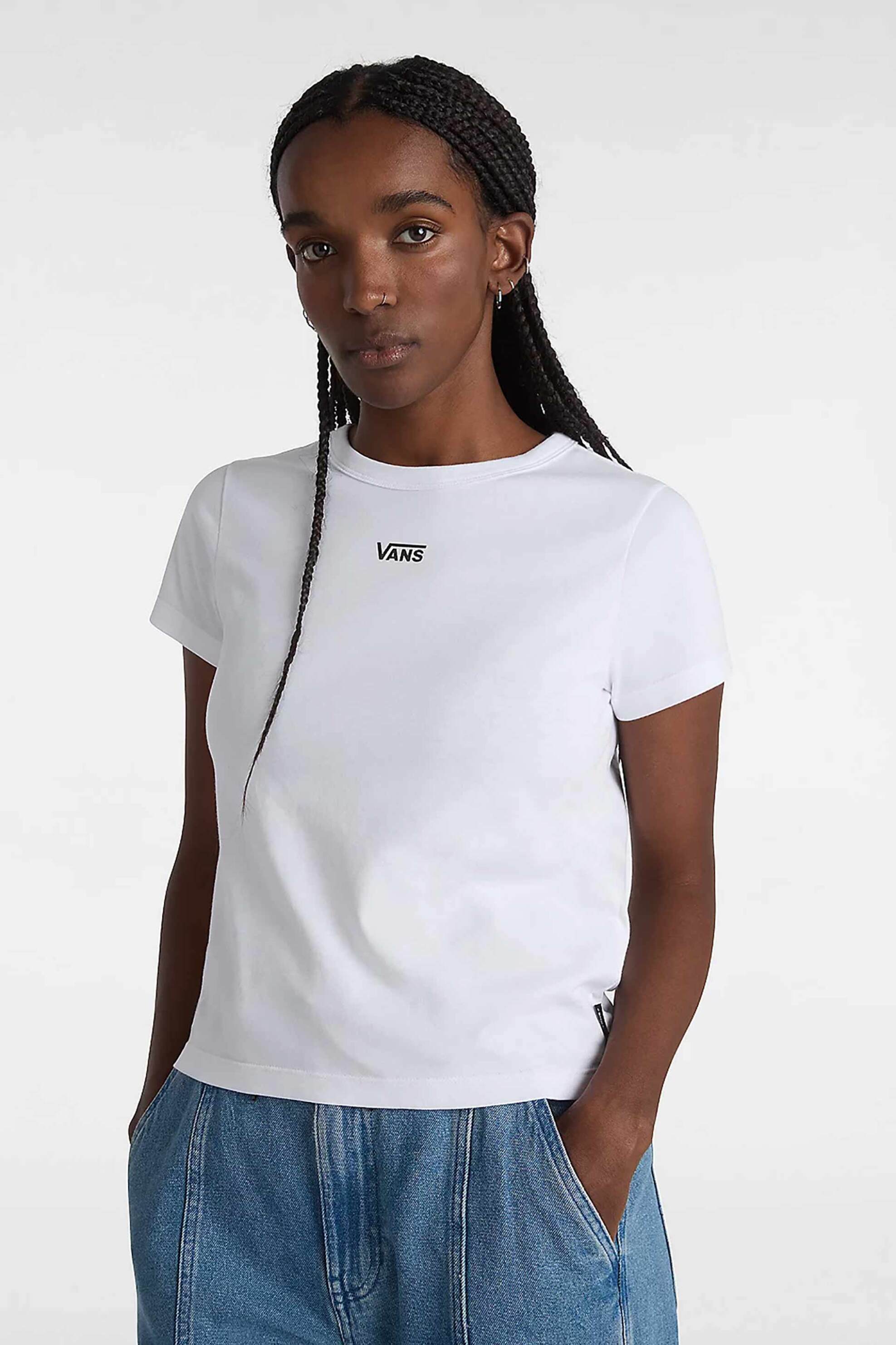Γυναικεία Ρούχα & Αξεσουάρ > Γυναικεία Ρούχα > Γυναικεία Τοπ > Γυναικεία T-Shirts Vans γυναικείο βαμβακερό T-shirt μονόχρωμο με contrast logo print "Basic Mini" - VN000JDQWHT1 Λευκό