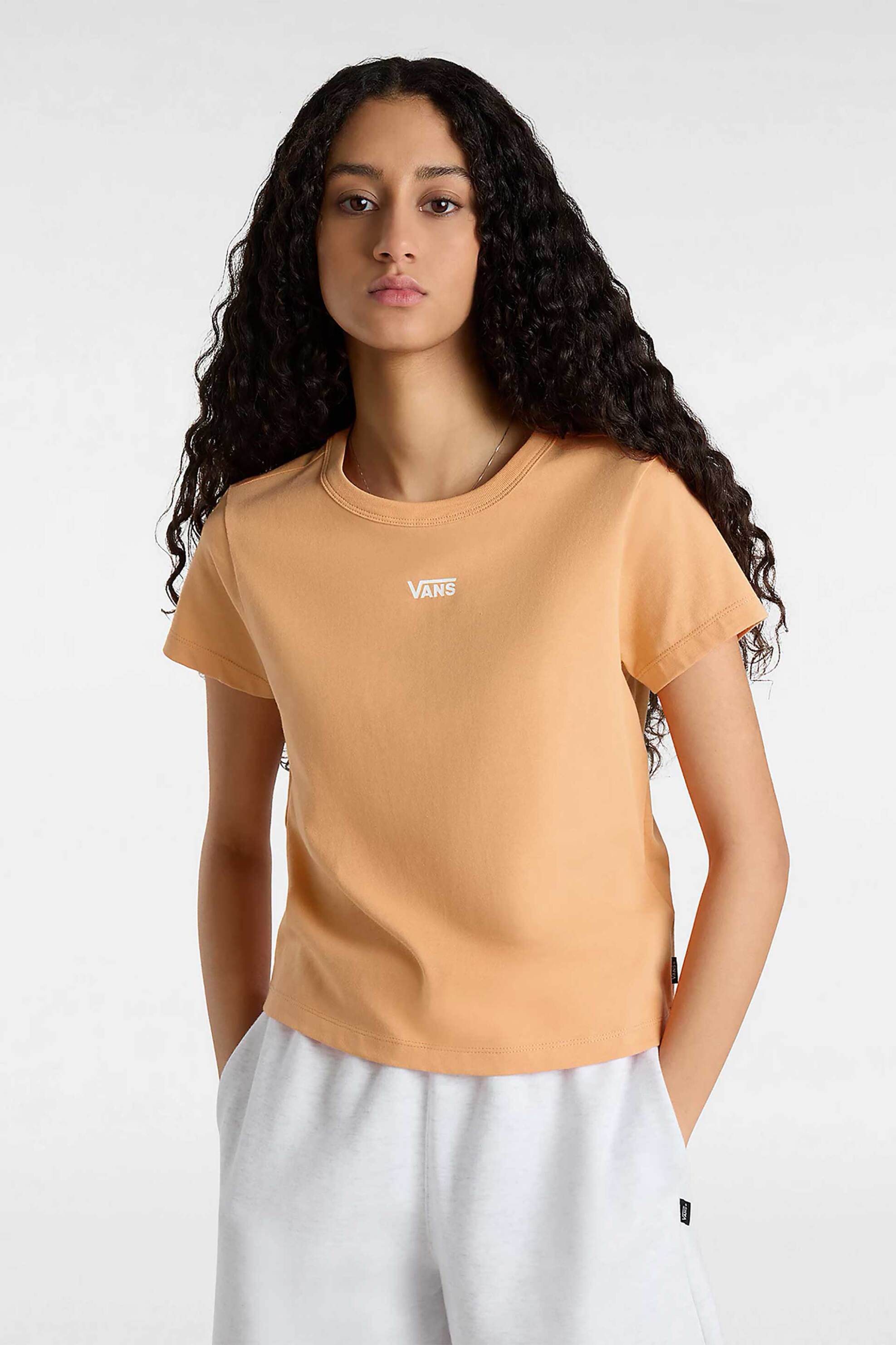 Γυναικεία Ρούχα & Αξεσουάρ > Γυναικεία Ρούχα > Γυναικεία Τοπ > Γυναικεία T-Shirts Vans γυναικείο βαμβακερό T-shirt με contrast logo print μονόχρωμο "Basic Mini" - VN000JDQCR51 Πορτοκαλί