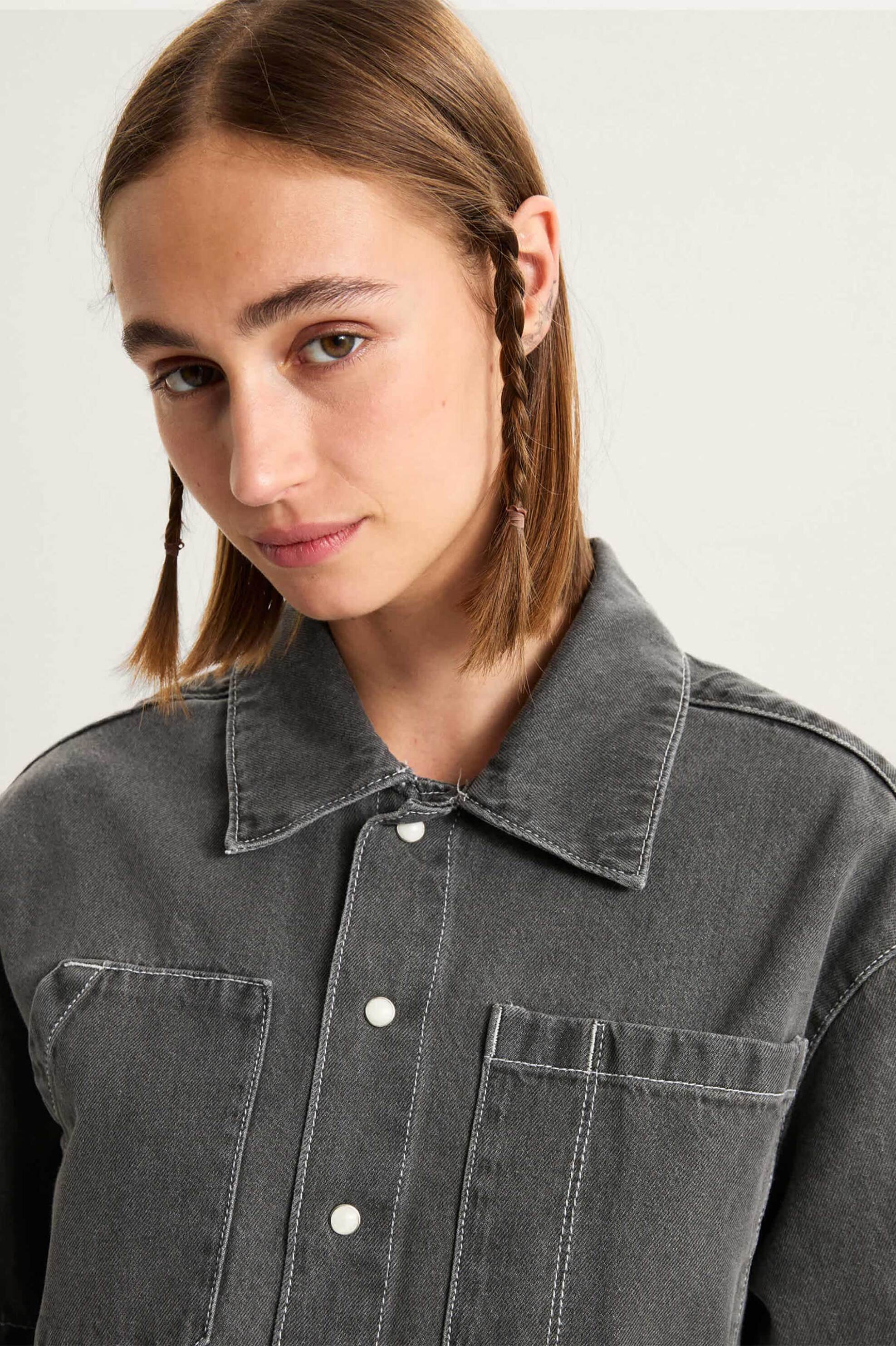 Vans γυναικείο denim πουκάμισο cropped Boxy Fit "Natalie" - VN000Q0YY7J1 Ανθρακί φωτογραφία