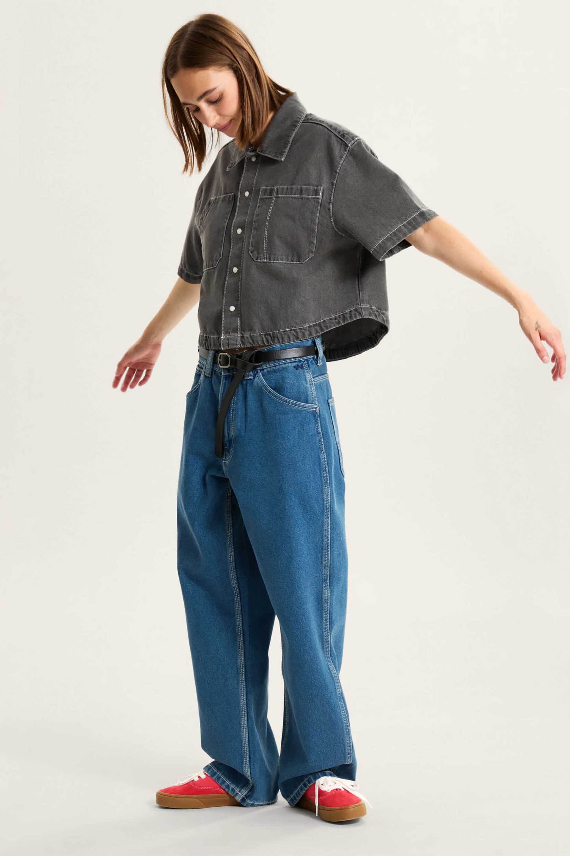 Vans γυναικείο denim πουκάμισο cropped Boxy Fit "Natalie" - VN000Q0YY7J1 Ανθρακί φωτογραφία