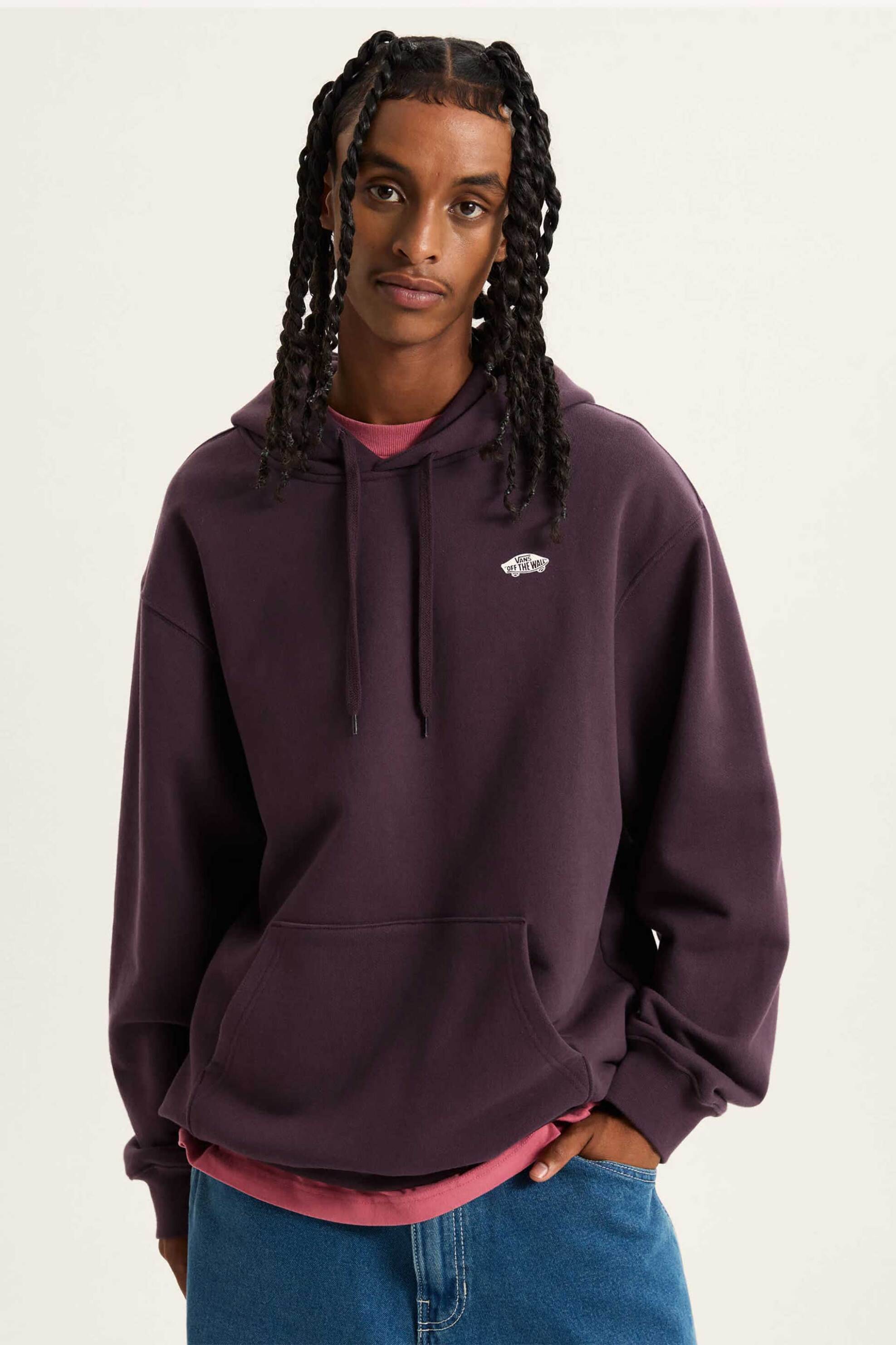 Vans ανδρική μπλούζα φούτερ με κουκούλα και skateboard graphics Loose Fit "Style 76" - VN000P51EMS1 Μοβ Σκούρο