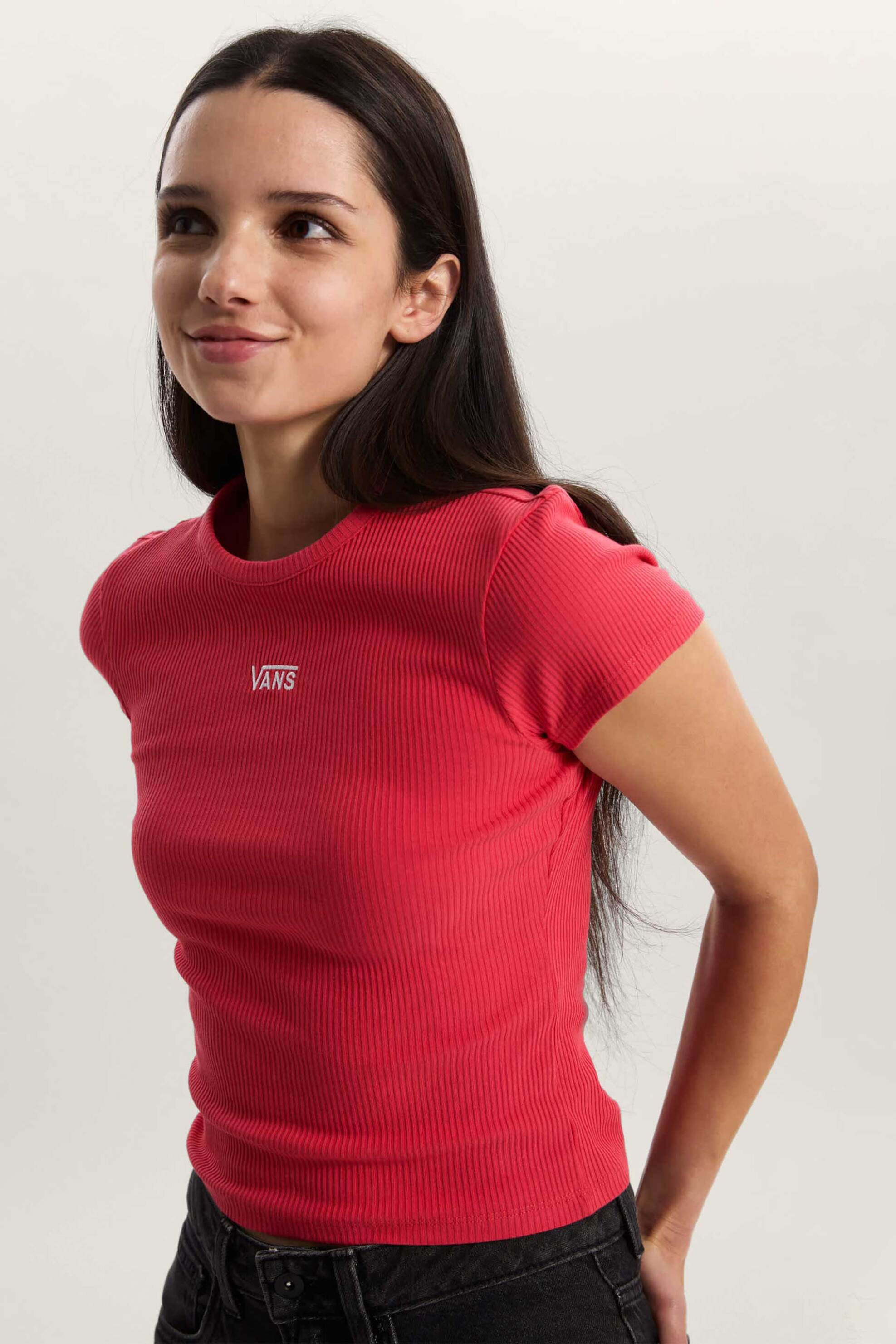 Vans Vans γυναικείο T-shirt ribbed με κεντημένο λογότυπο Slim Fit 