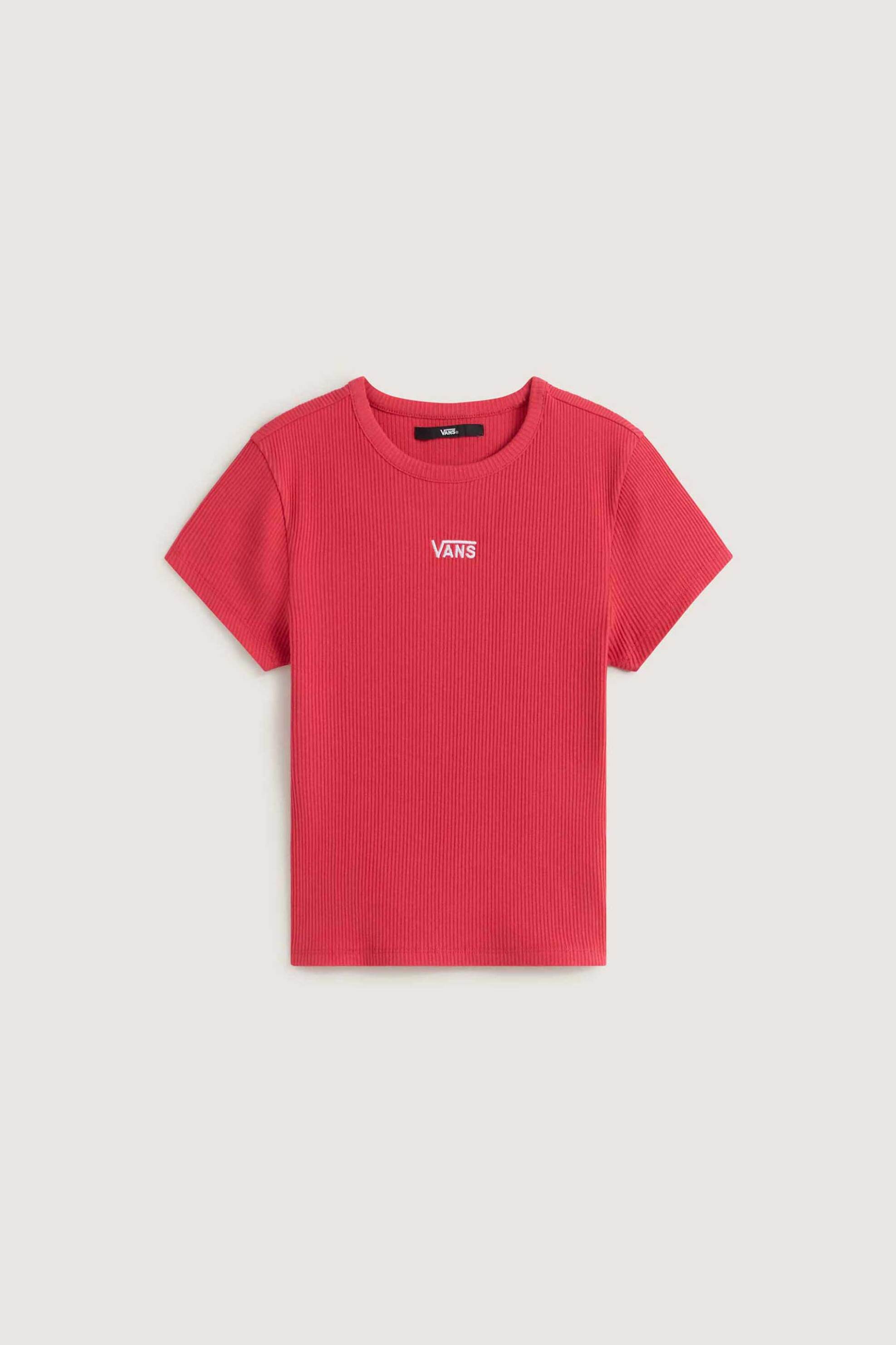 Vans Γυναικείο T-Shirt Ribbed με Κεντημένο Λογότυπο Slim Fit Cameron - Vn000Rd1Fo91 Κόκκινο