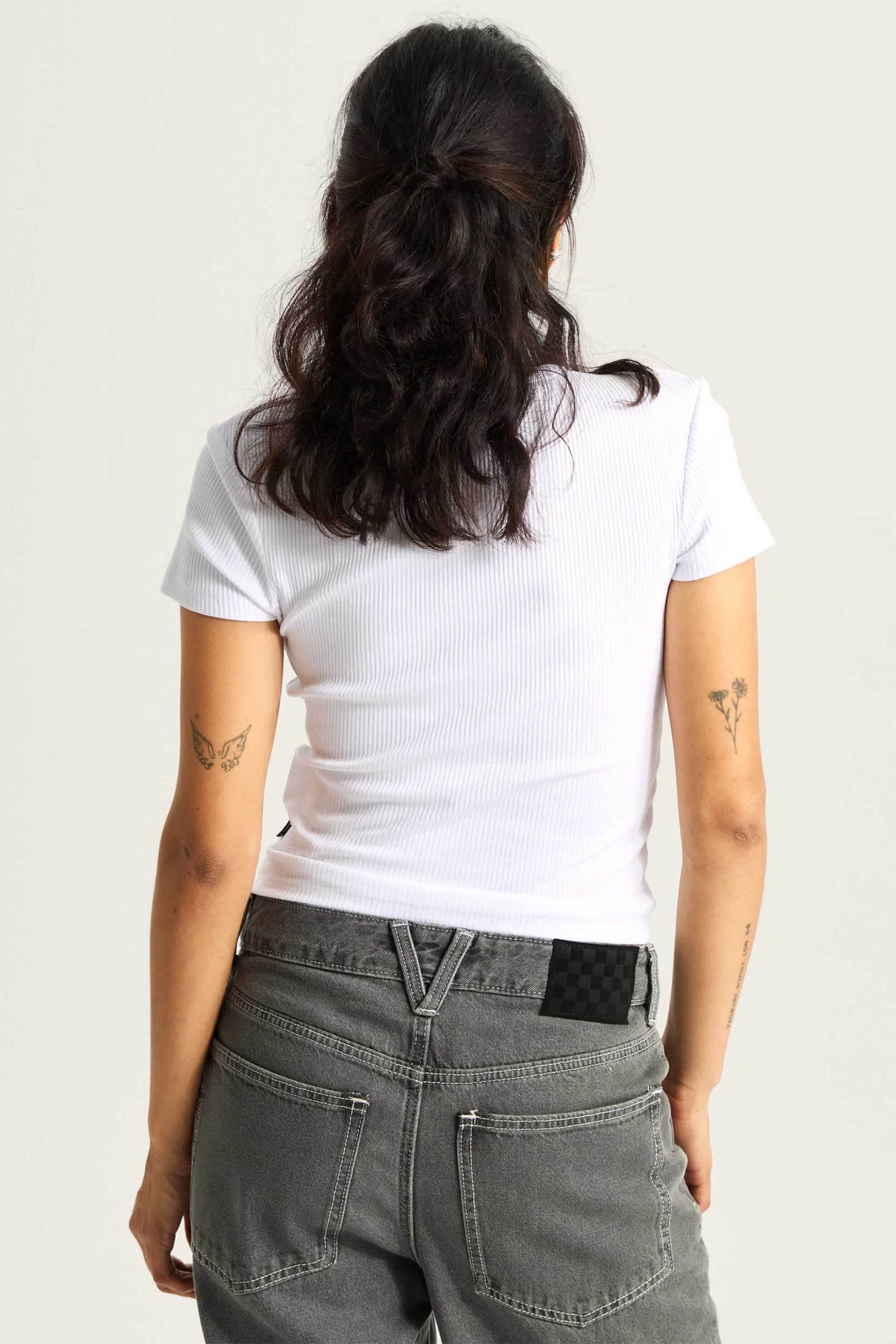 Vans Γυναικείο T-Shirt Ribbed με Κεντημένο Λογότυπο Slim Fit Cameron - Vn000Rd1Wht1 Λευκό