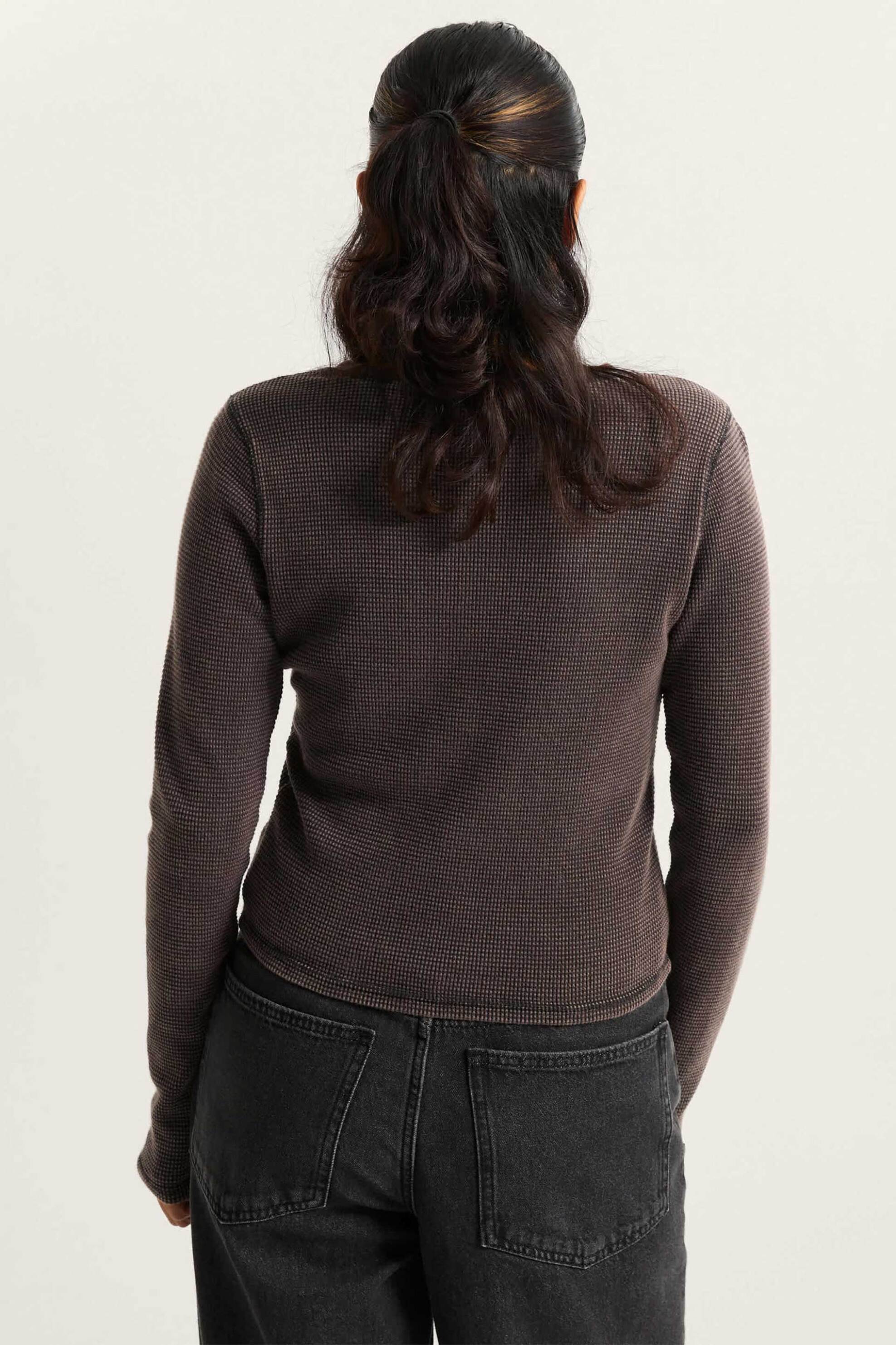 Vans Γυναικεία Μπλούζα Cropped Standard Fit Teri Waffle - Vn000Tbqblk1 Μαύρο
