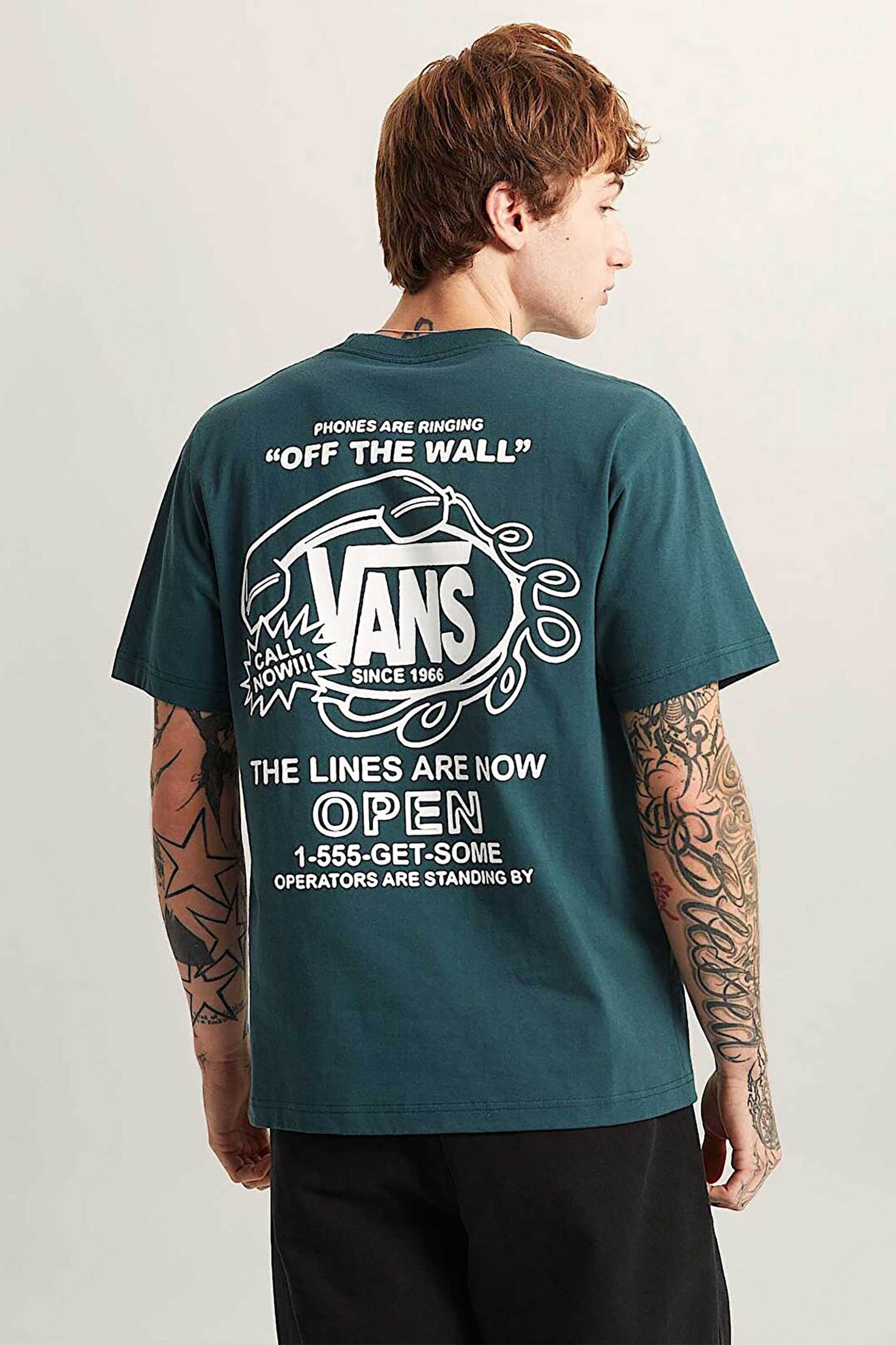 Vans Ανδρικό T-Shirt Relaxed Fit Hot Lines - Vn000Sybfrj1 Πράσινο Σκούρο