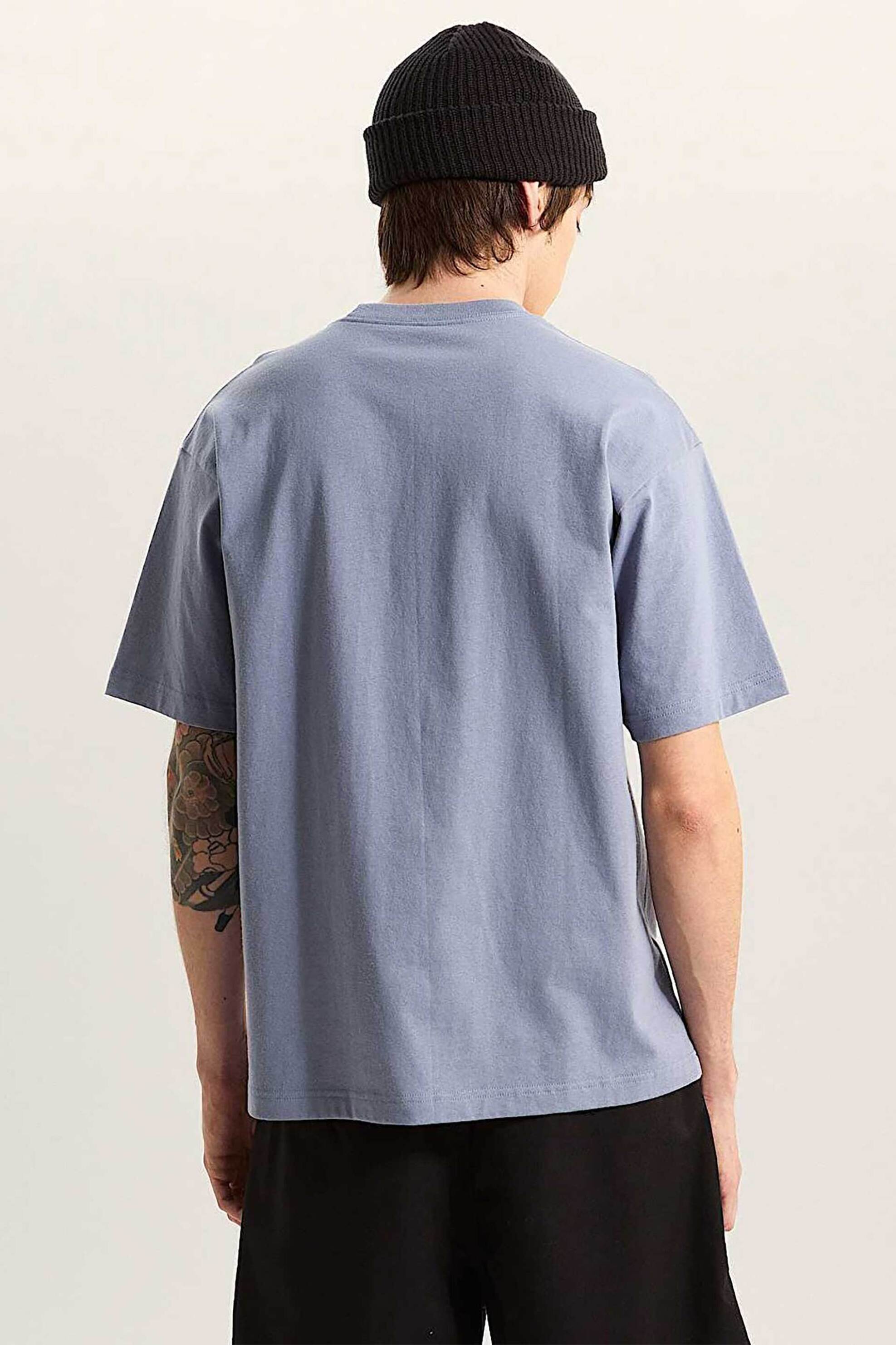 Vans Ανδρικό T-Shirt Relaxed Fit Wave Check - Vn000Tqefoi1 Γκρι Γαλάζιο