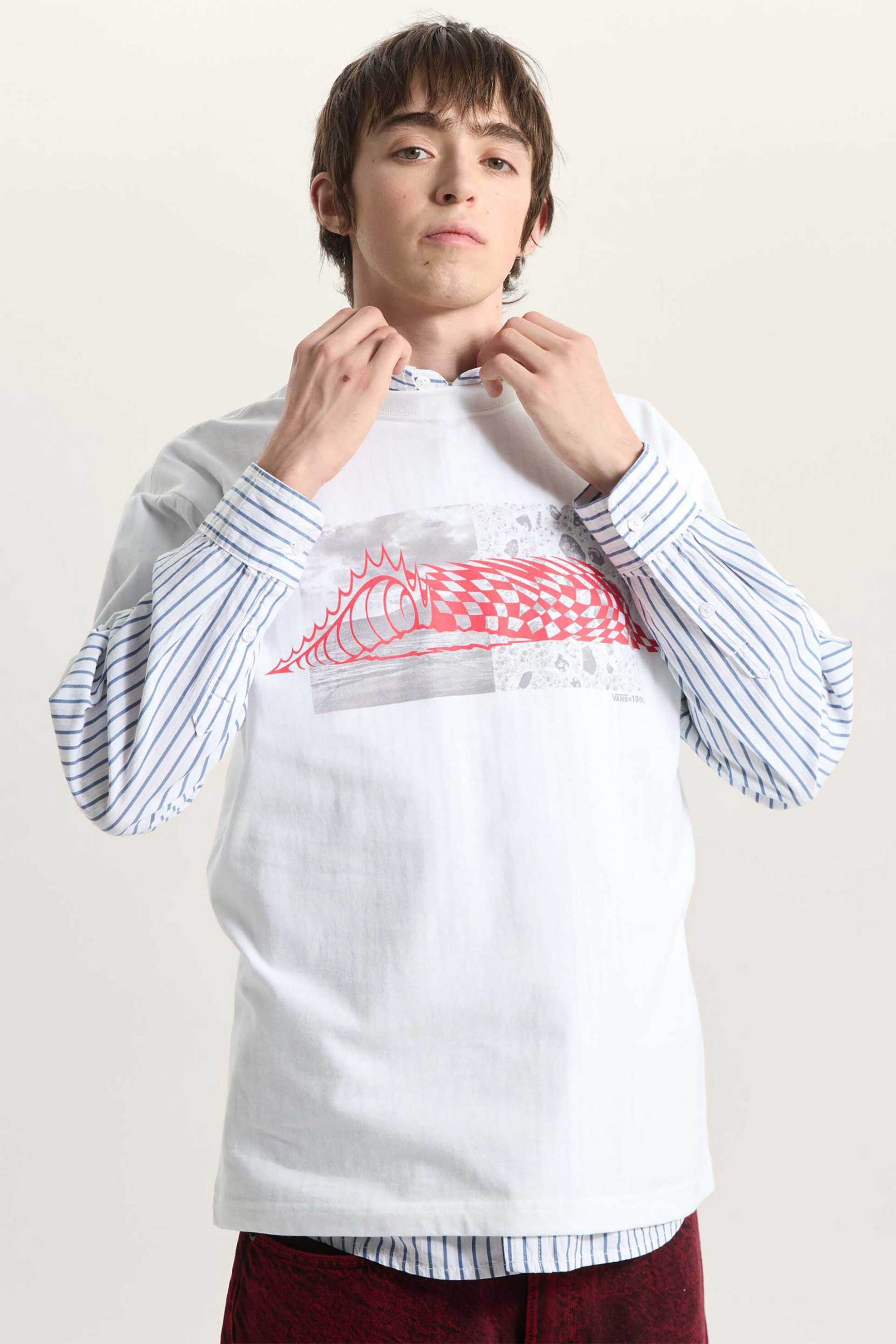 Vans ανδρικό T-shirt Relaxed Fit "Wave Check" - VN000TQEWHT1 Λευκό