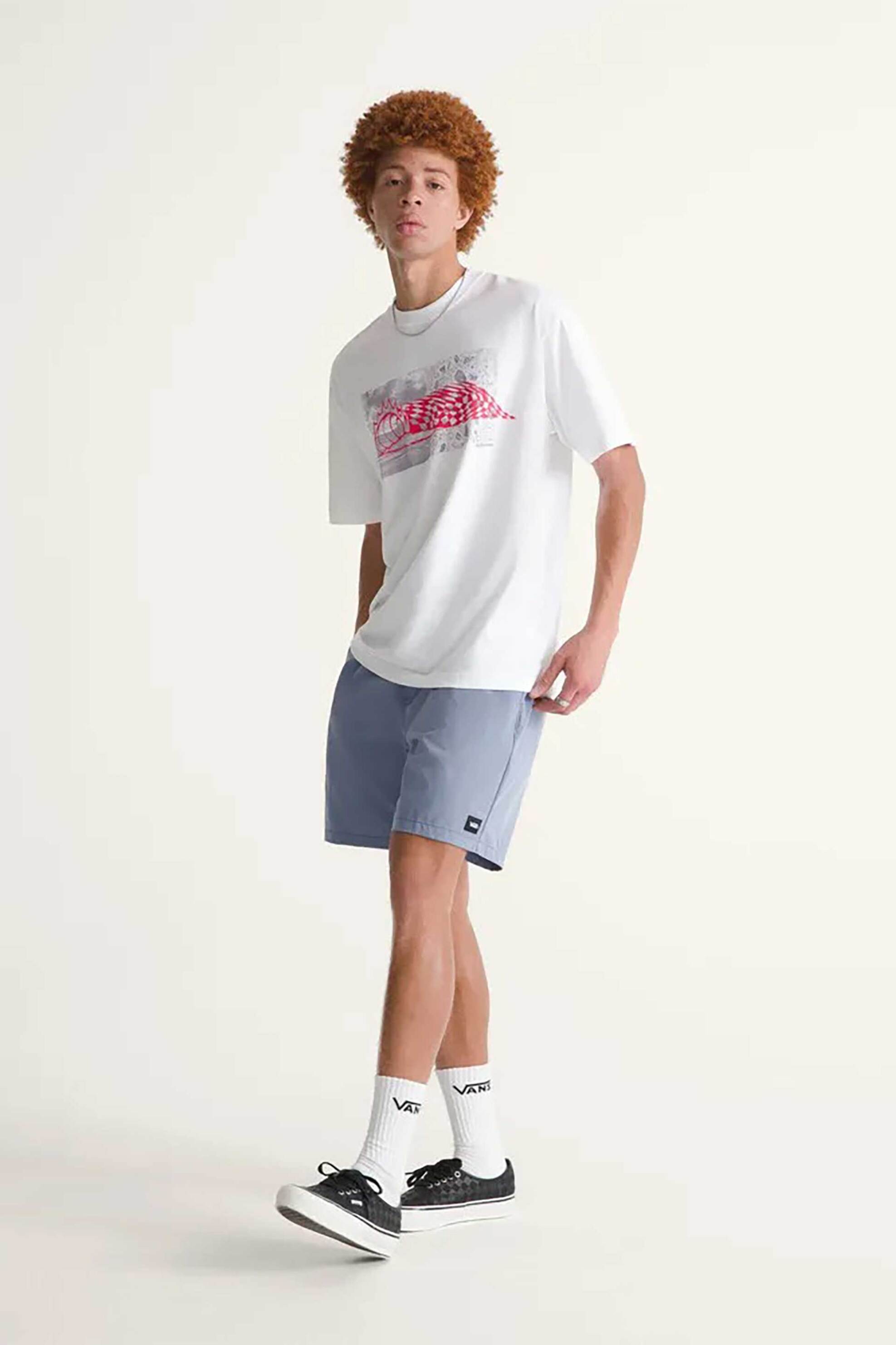 Vans ανδρική βερμούδα με ελαστική μέση Relaxed Fit "Range" - VN000VVBFOI1 Γκρι Γαλάζιο
