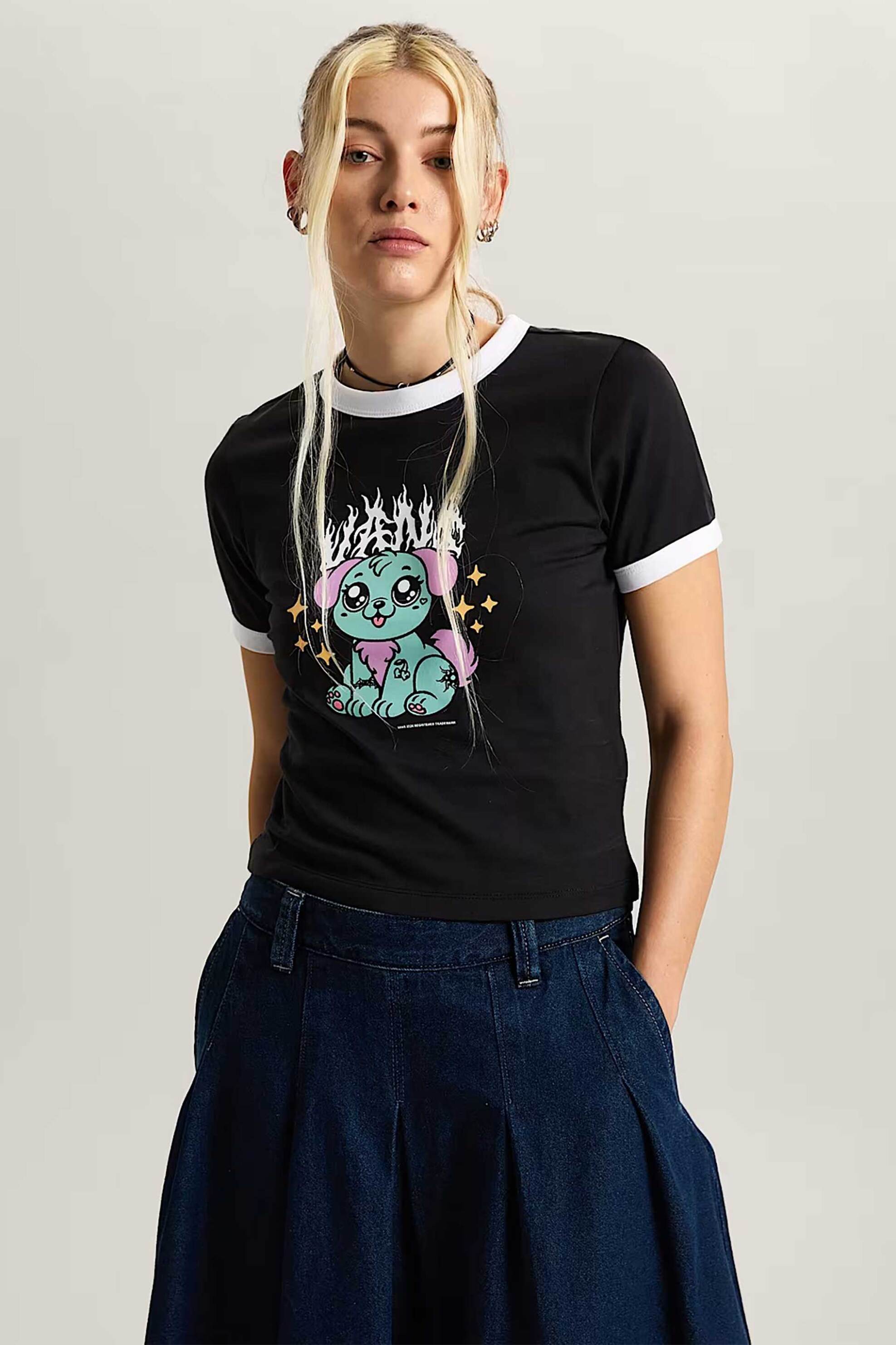 Vans γυναικείο T-shirt Classic Fit "Puppy Ringer" - VN000W24BLK1 Μαύρο