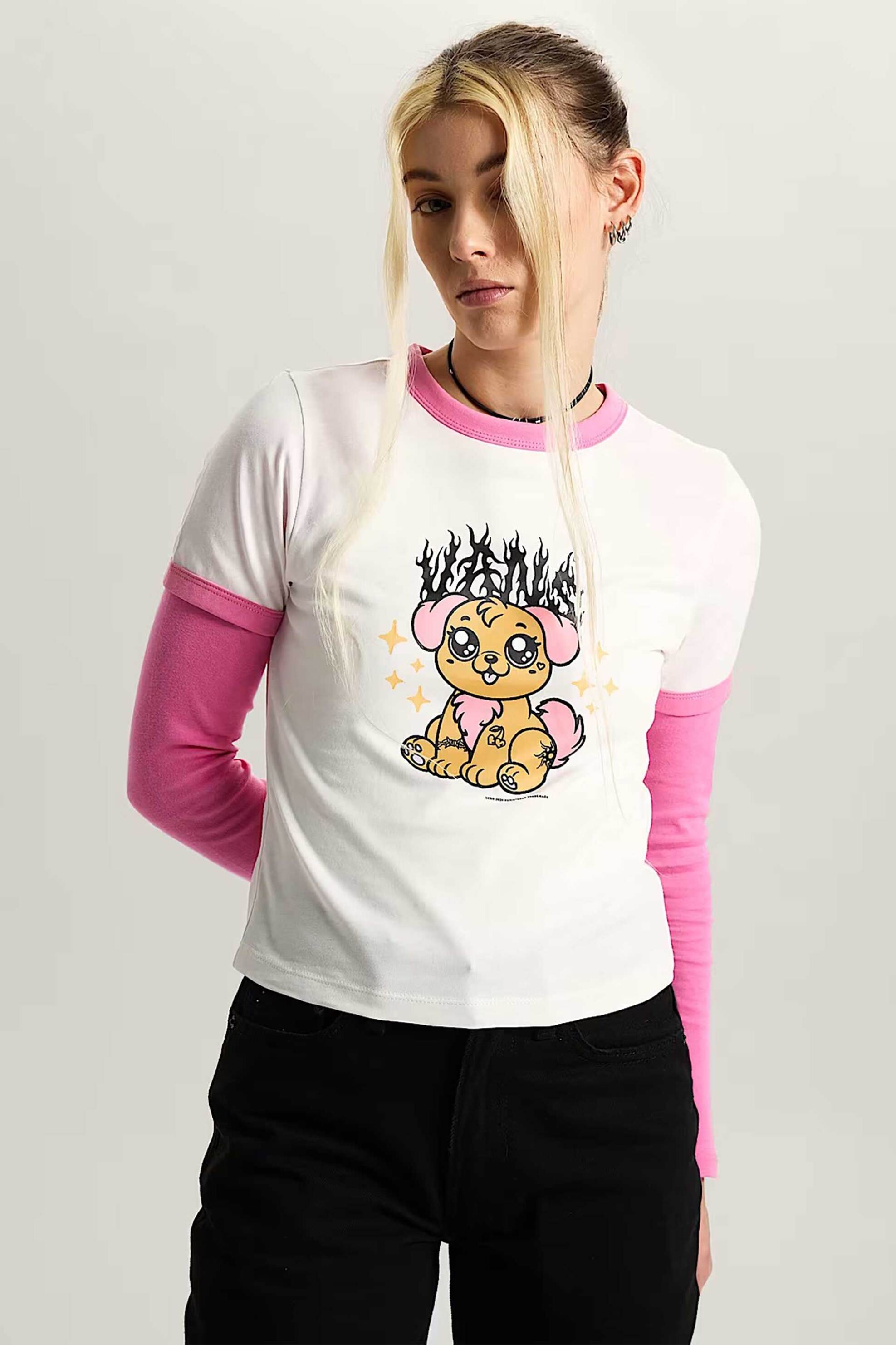 Vans γυναικείο T-shirt Classic Fit "Puppy Ringer" - VN000W24C9F1 Λευκό