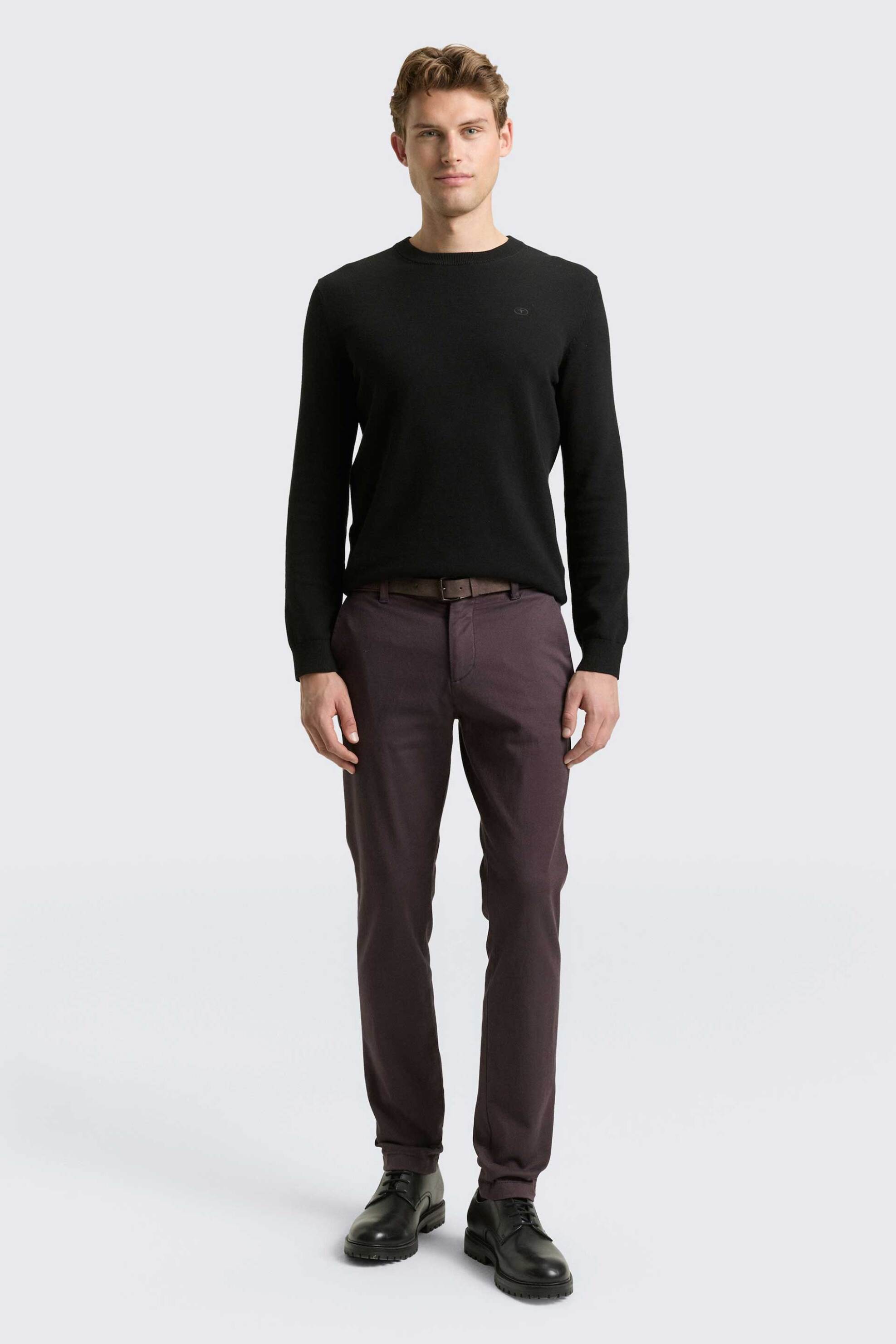 Tom Tailor ανδρικό παντελόνι chino με ζώνη Slim Fit - 1037547 Καφέ