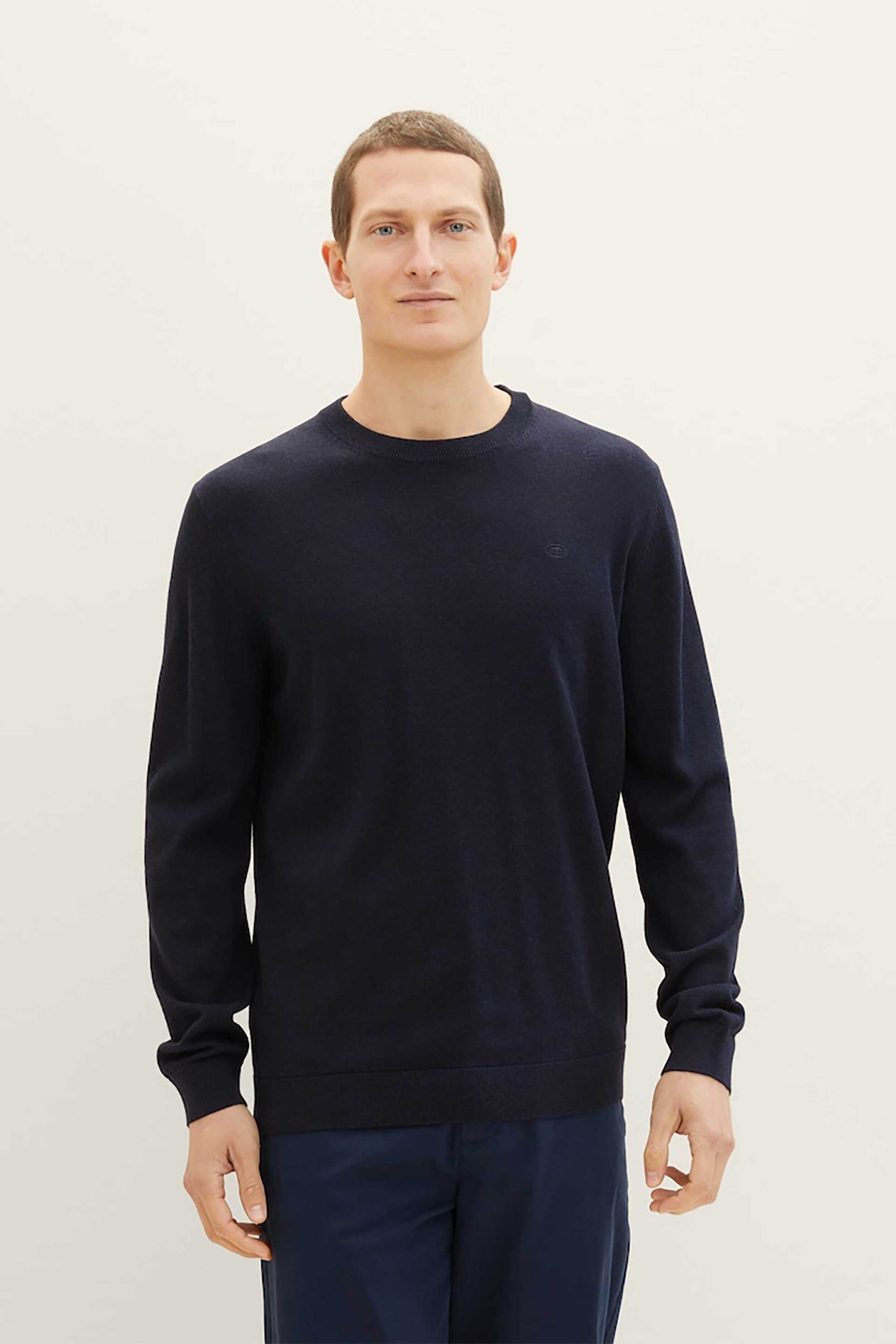 Tom Tailor ανδρικό πουλόβερ μονόχρωμο Regular Fit - 1038426 Μπλε Σκούρο