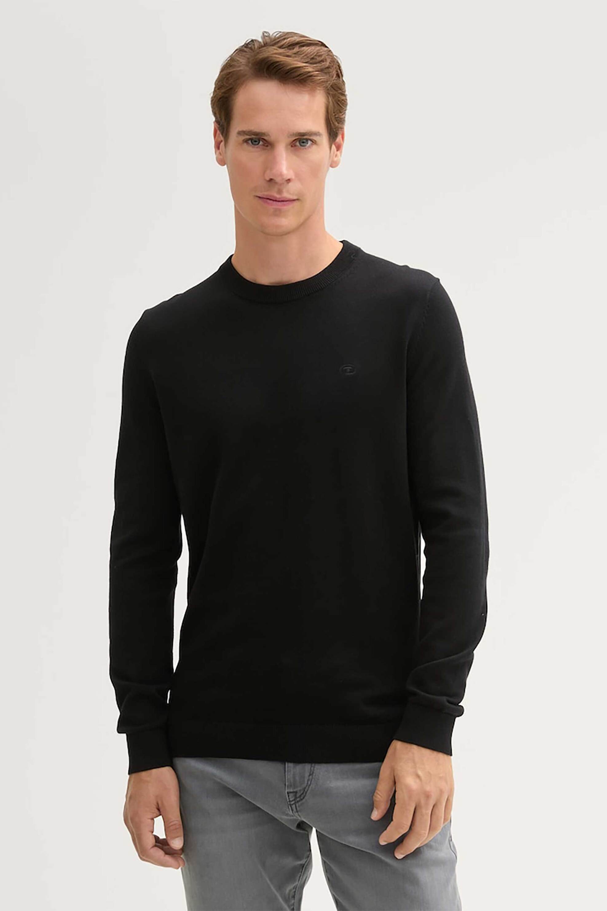Tom Tailor ανδρικό πουλόβερ μονόχρωμο Regular Fit - 1038426 Μαύρο
