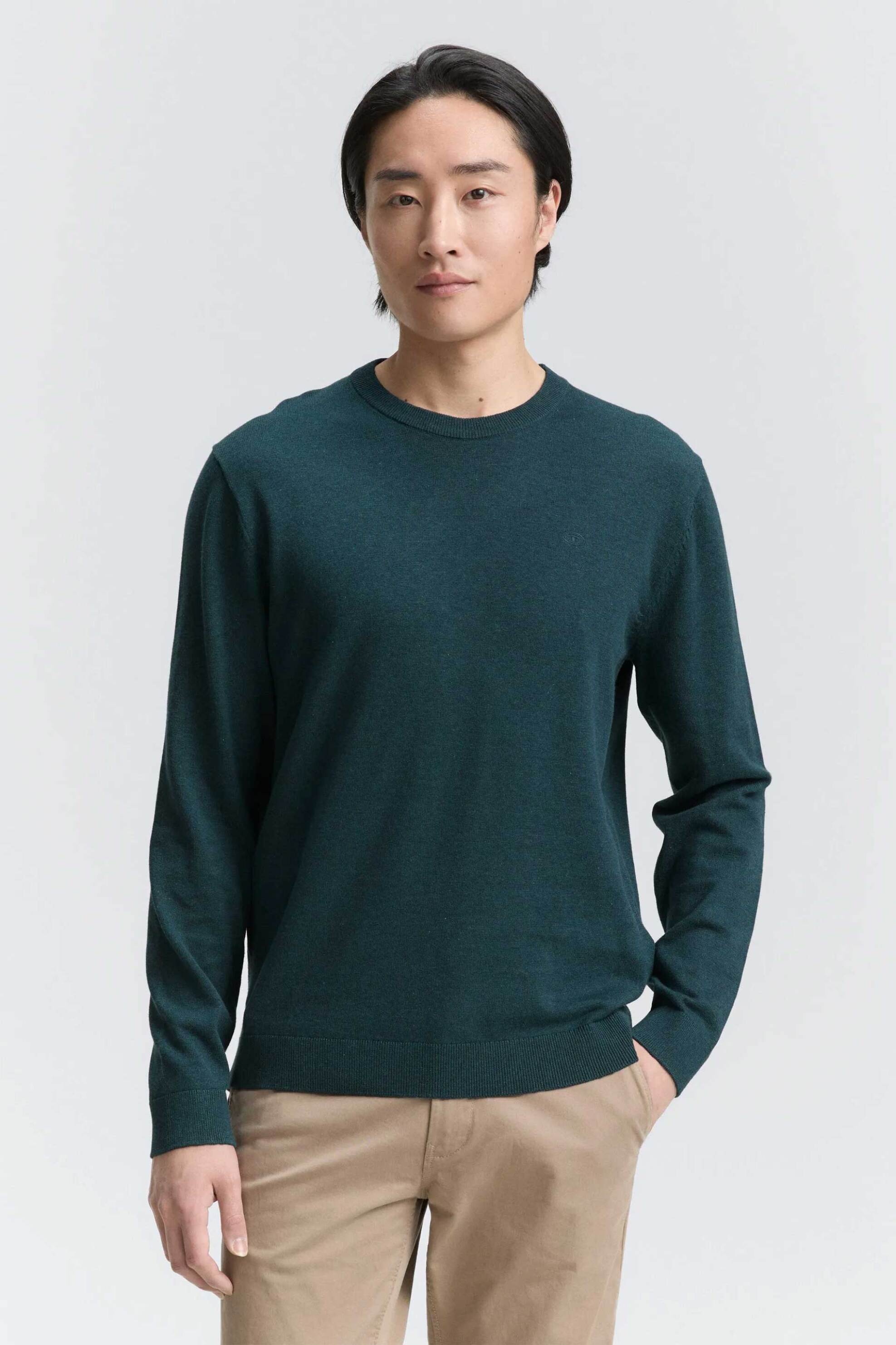 Tom Tailor ανδρικό πουλόβερ με monogram Regular Fit - 1039805 Πράσινο