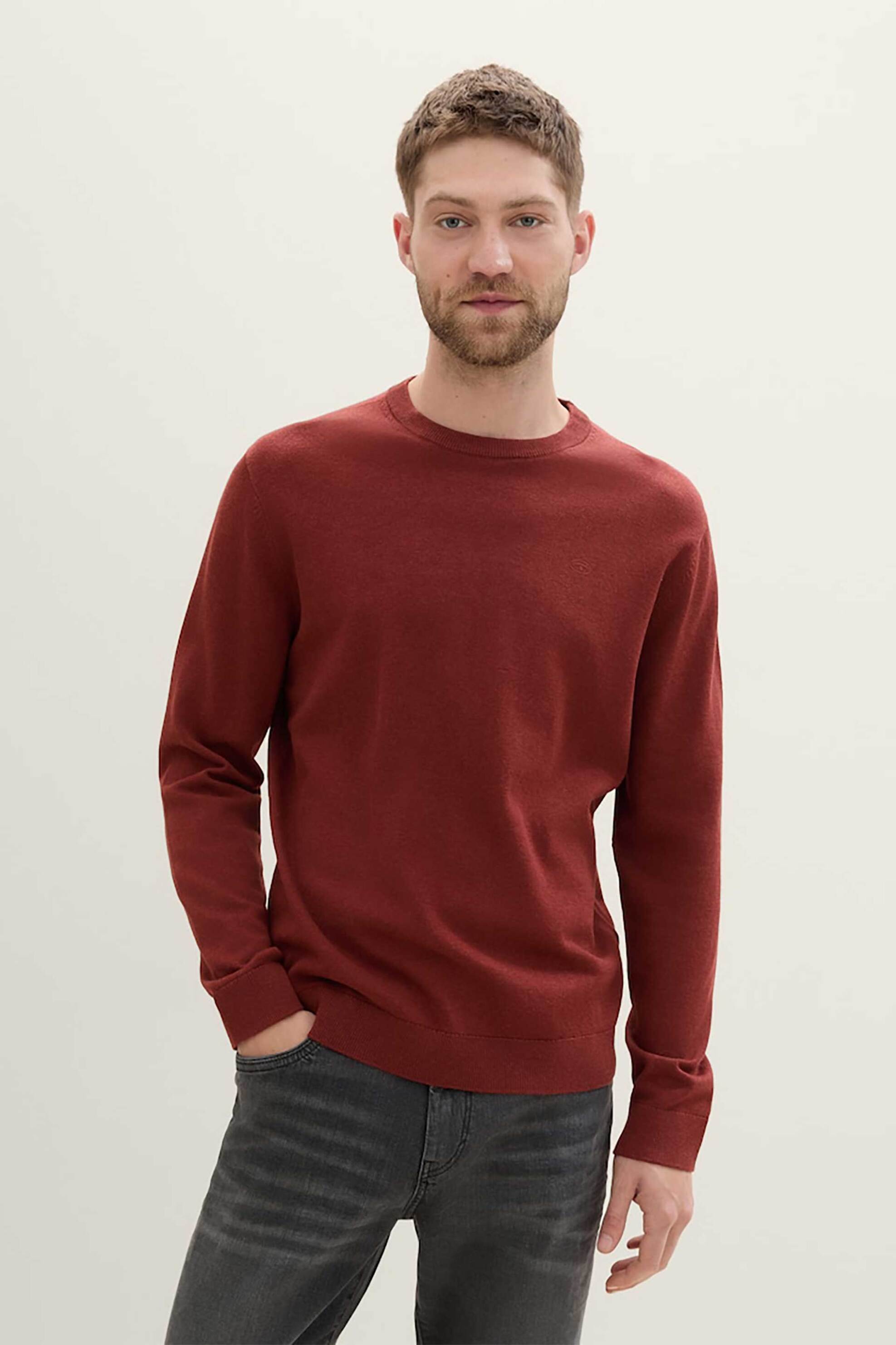 TOM TAILOR Tom Tailor ανδρικό πουλόβερ με monogram Regular Fit - 1039805 Μπορντό