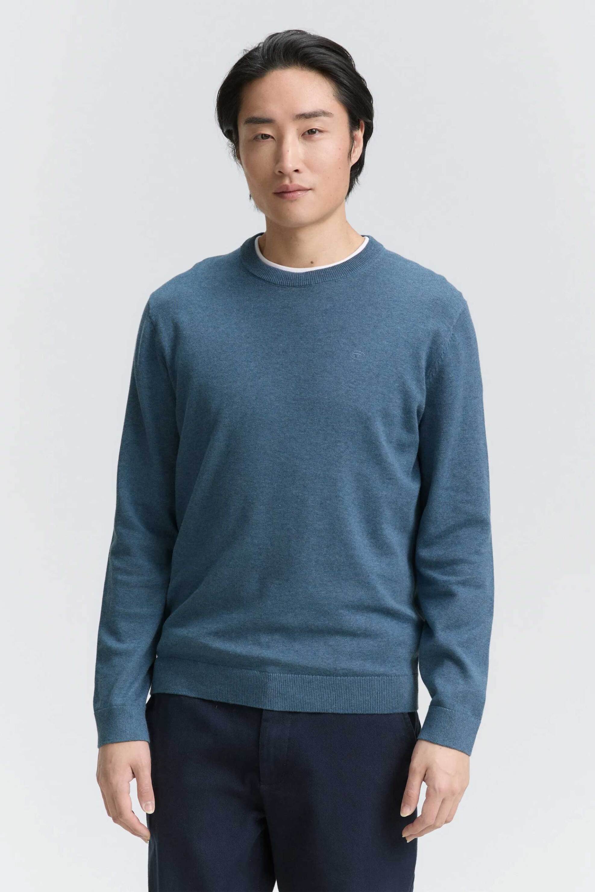 Tom Tailor ανδρικό πουλόβερ με monogram Regular Fit - 1039805 Μπλε Ανοιχτό