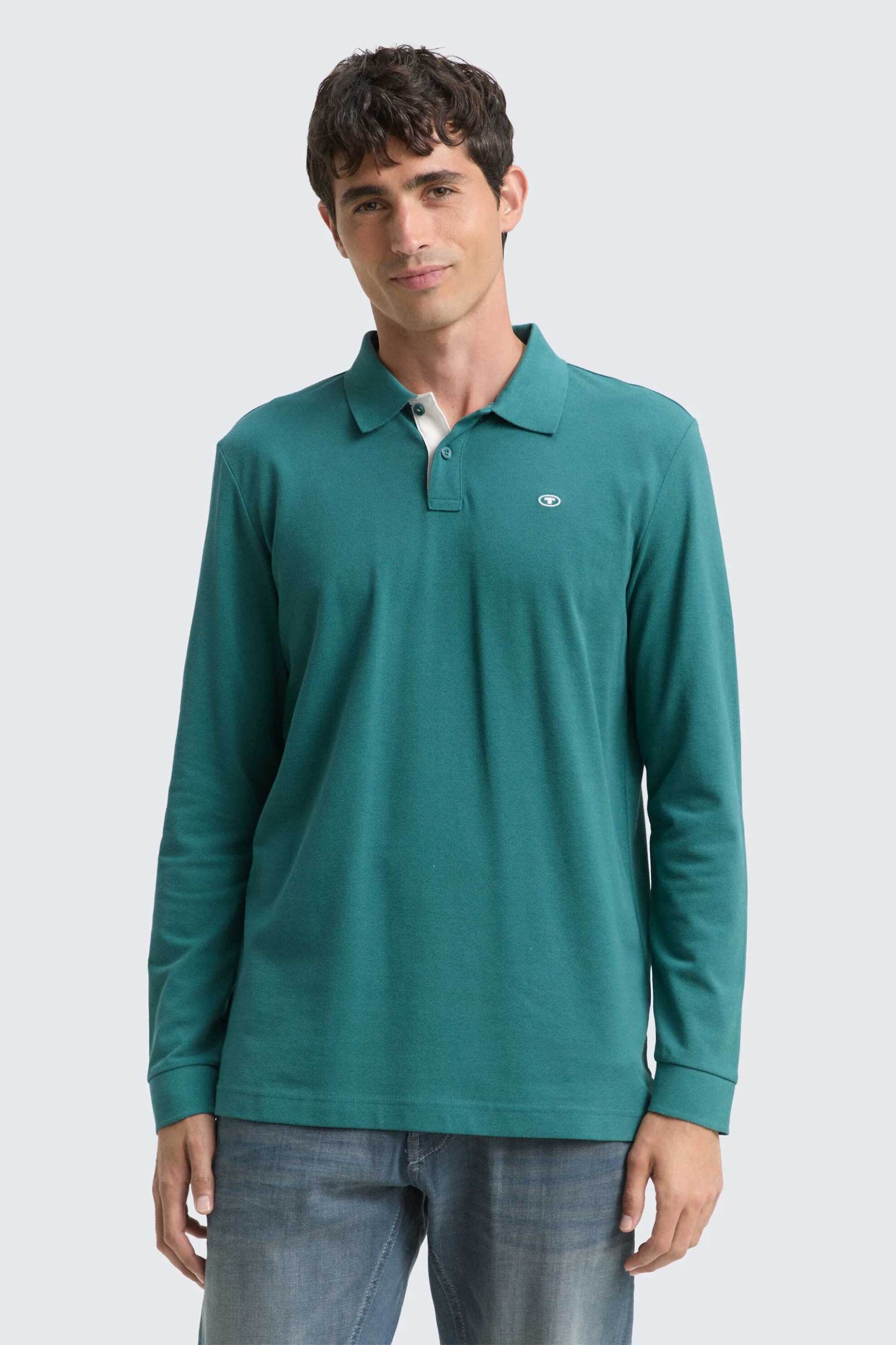 Tom Tailor ανδρική μπλούζα πόλο με monogram Regular Fit - 1043278 Πετρόλ