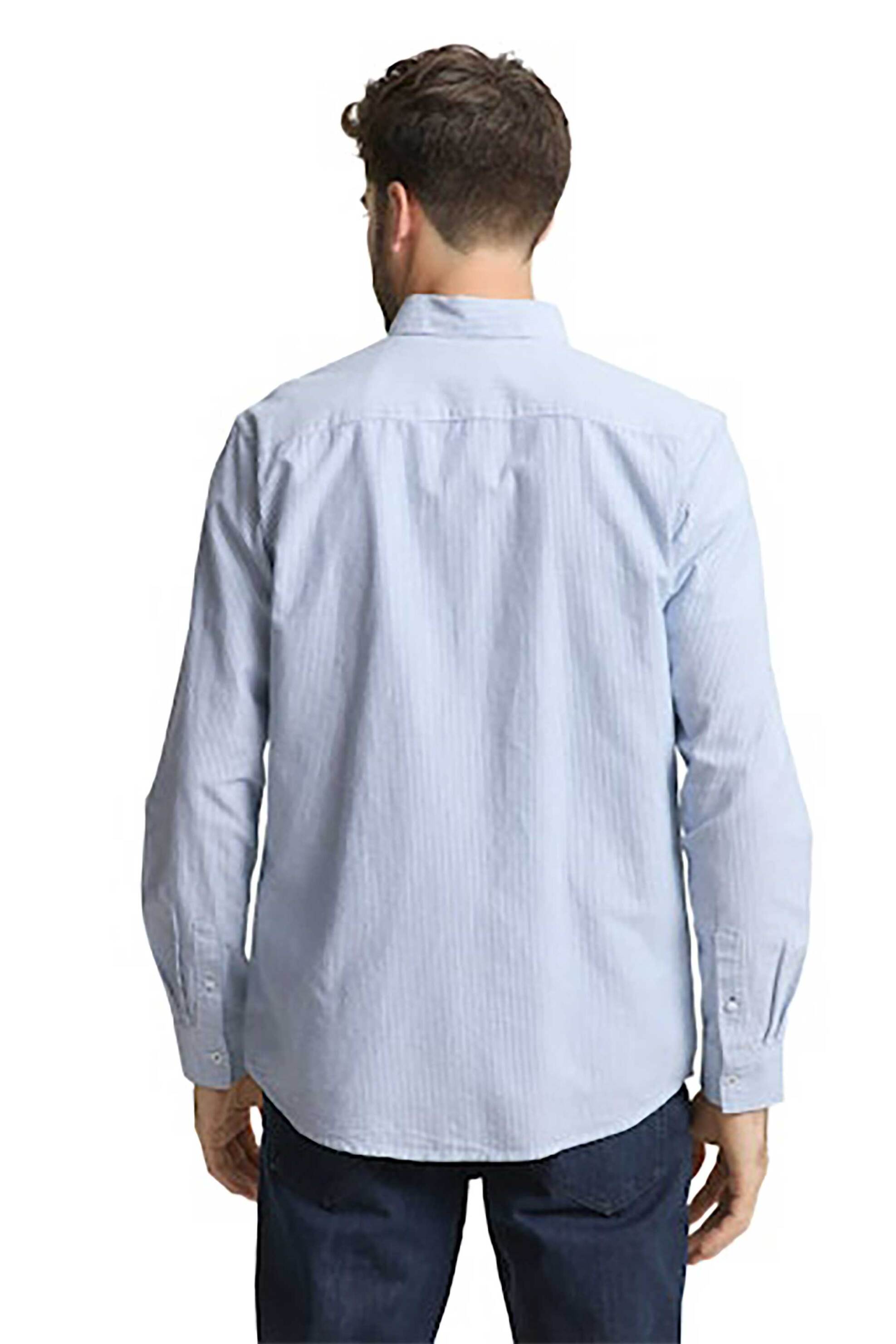 Tom Tailor Ανδρικό Πουκάμισο Button Down με Τσέπη Και Κεντημένο Λογότυπο Regular Fit - 1042640 Σιελ
