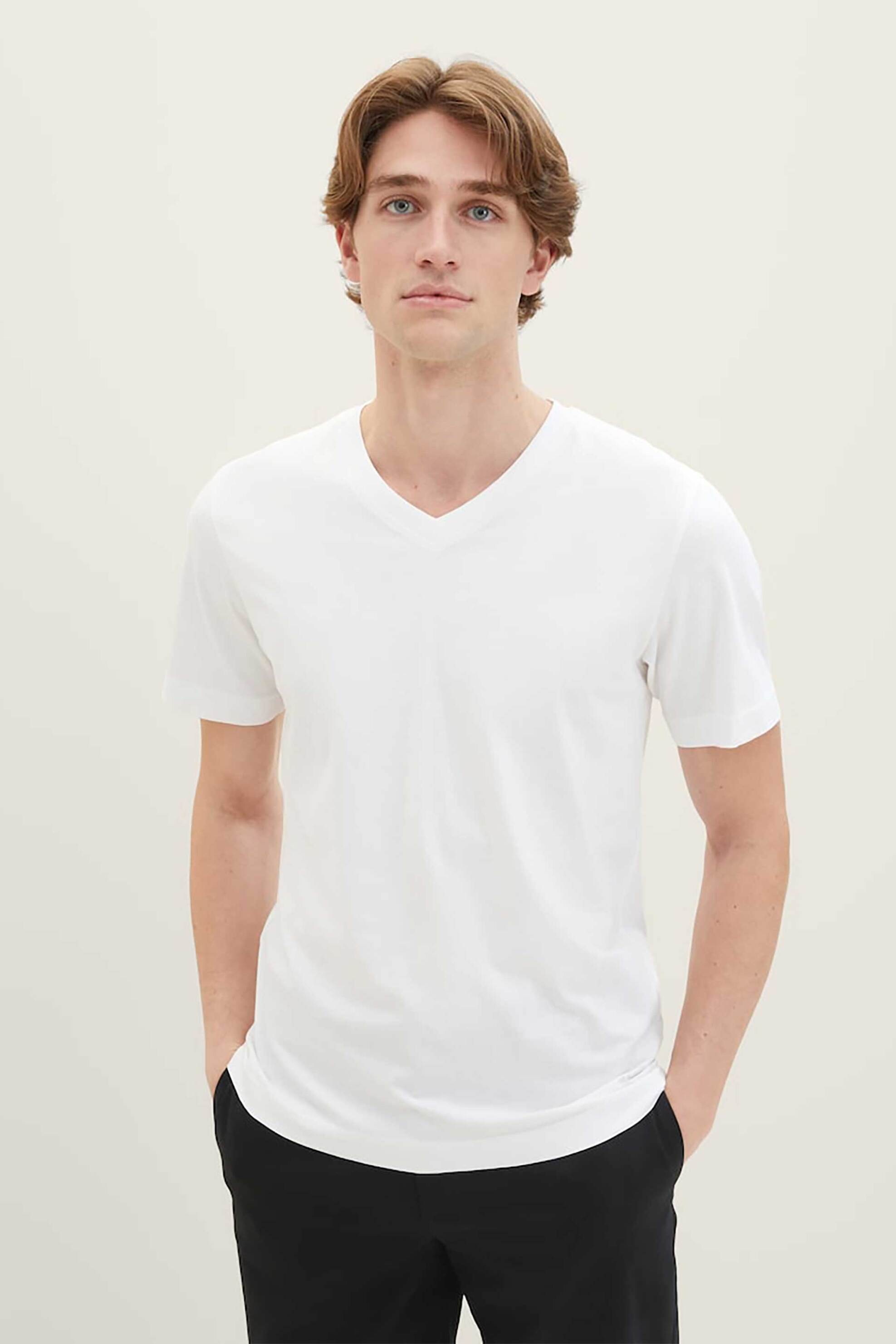 TOM TAILOR Tom Tailor σετ ανδρικά T-shirt μονόχρωμα με v λαιμόκοψη (2 τεμάχια) - 1037738 Λευκό