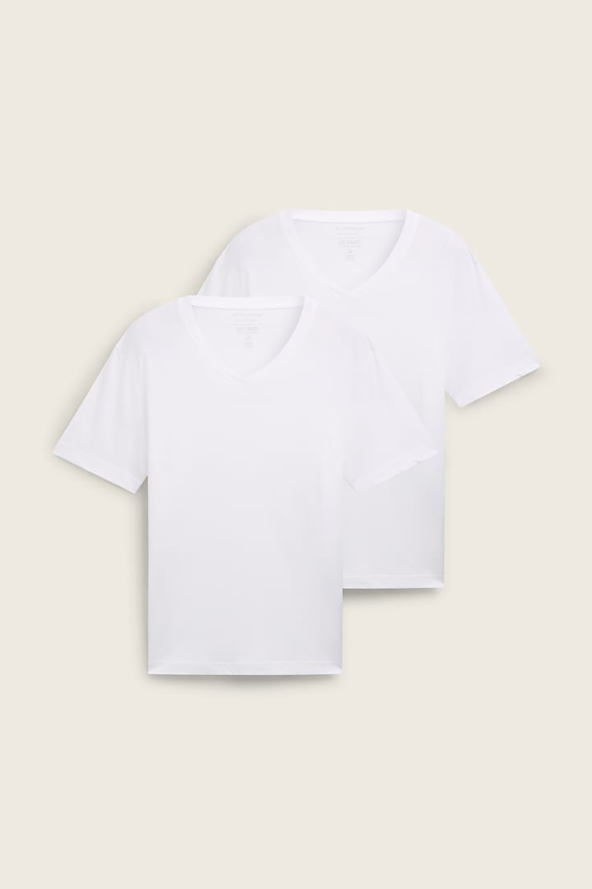 Tom Tailor σετ ανδρικά T-shirt μονόχρωμα με v λαιμόκοψη (2 τεμάχια) - 1037738 Λευκό φωτογραφία