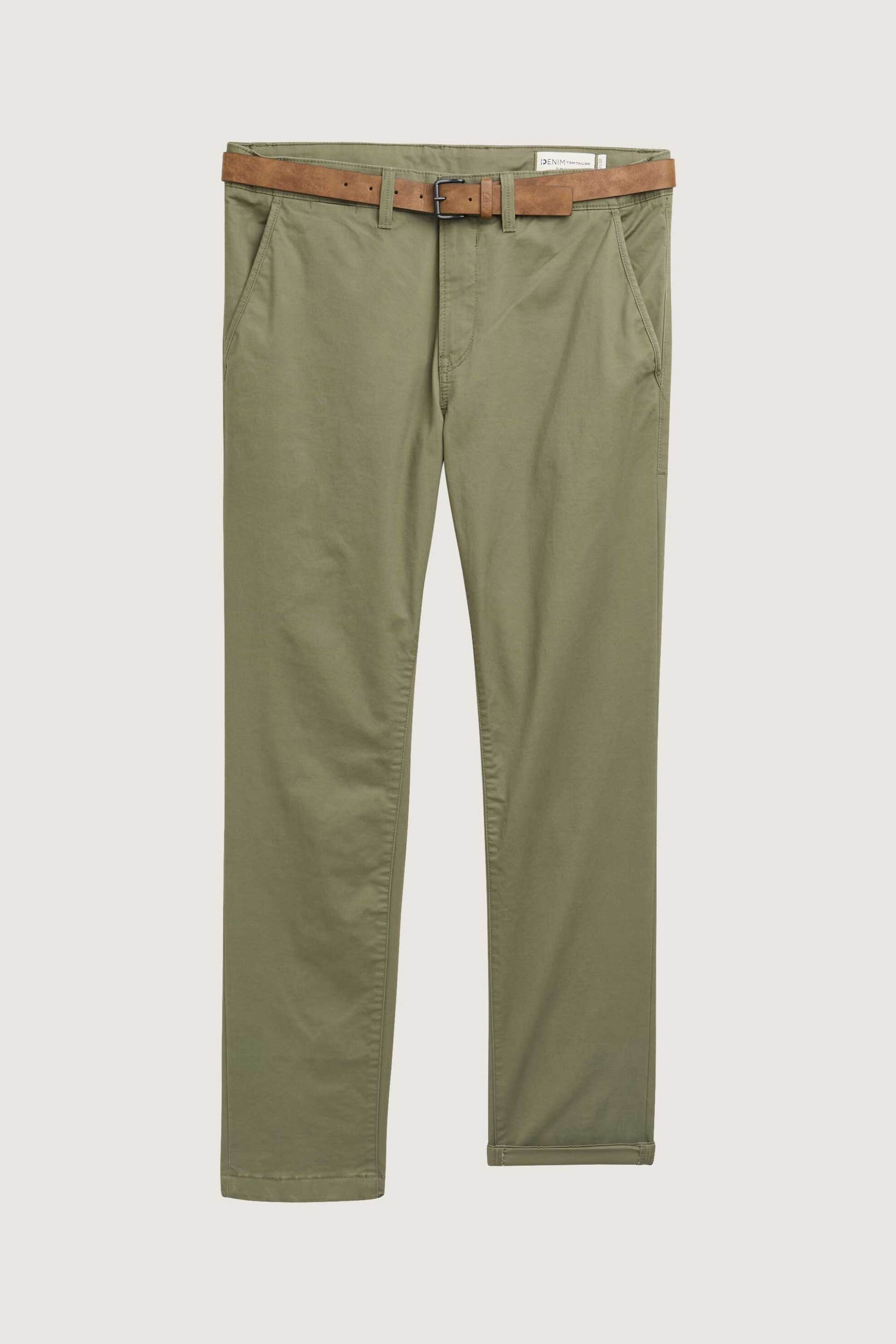 TOM TAILOR Tom Tailor ανδρικό παντελόνι chino με ζώνη Slim Fit - 1027694 Λαδί