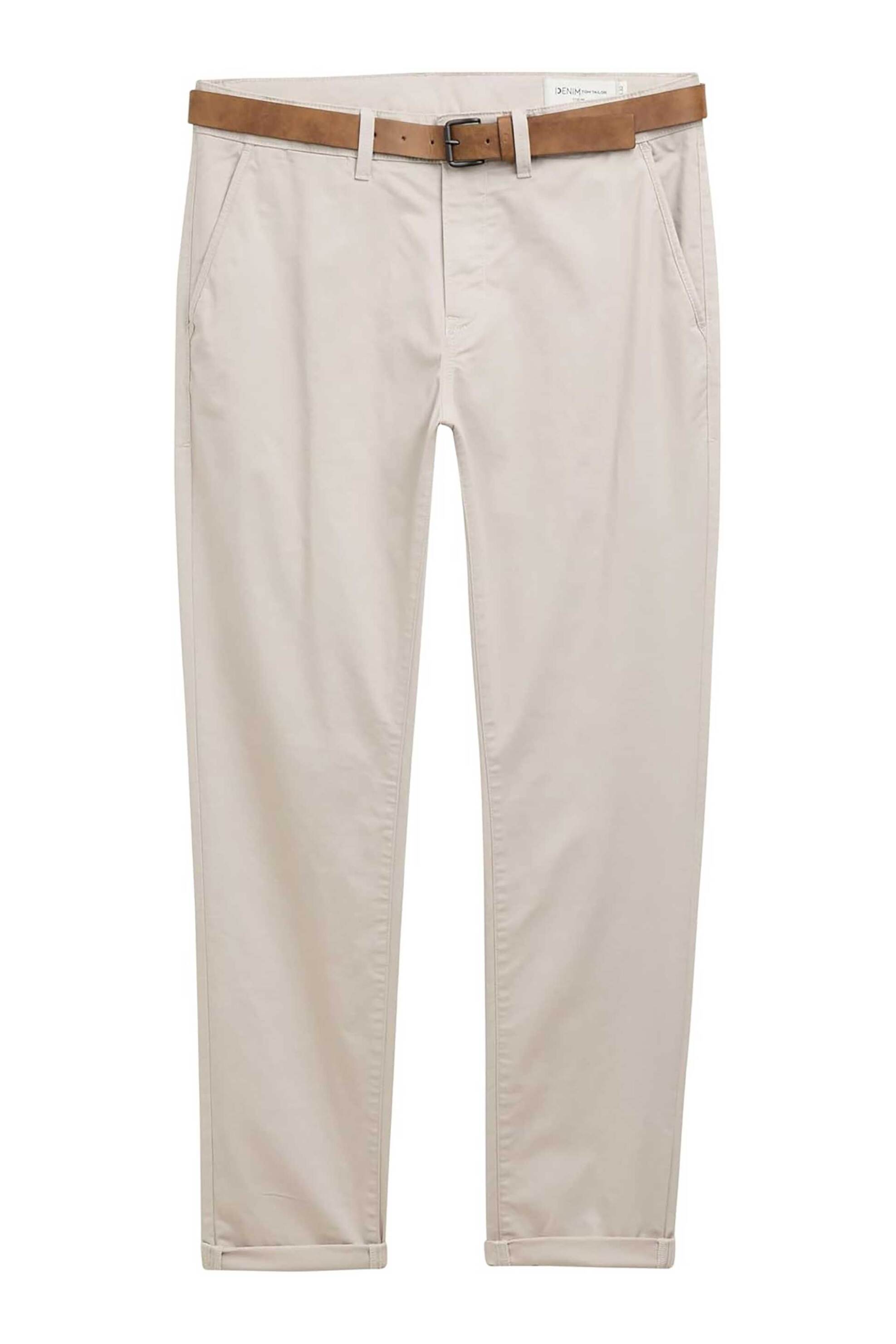 Tom Tailor ανδρικό παντελόνι chino με ζώνη Slim Fit - 1027694 Εκρού