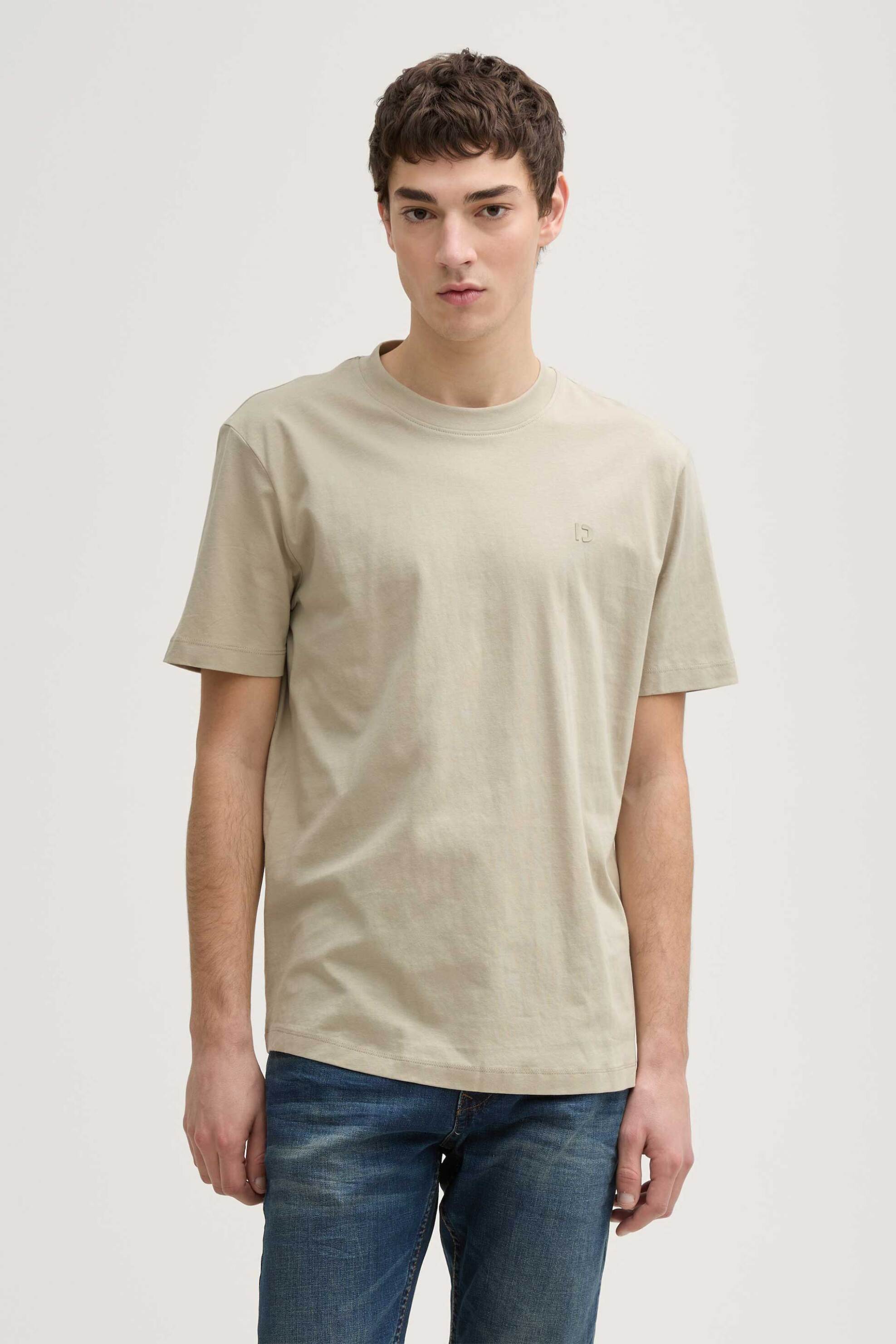 TOM TAILOR Tom Tailor ανδρικό T-shirt μονόχρωμο με λογότυπο Basic Fit - 1037655 Μπεζ