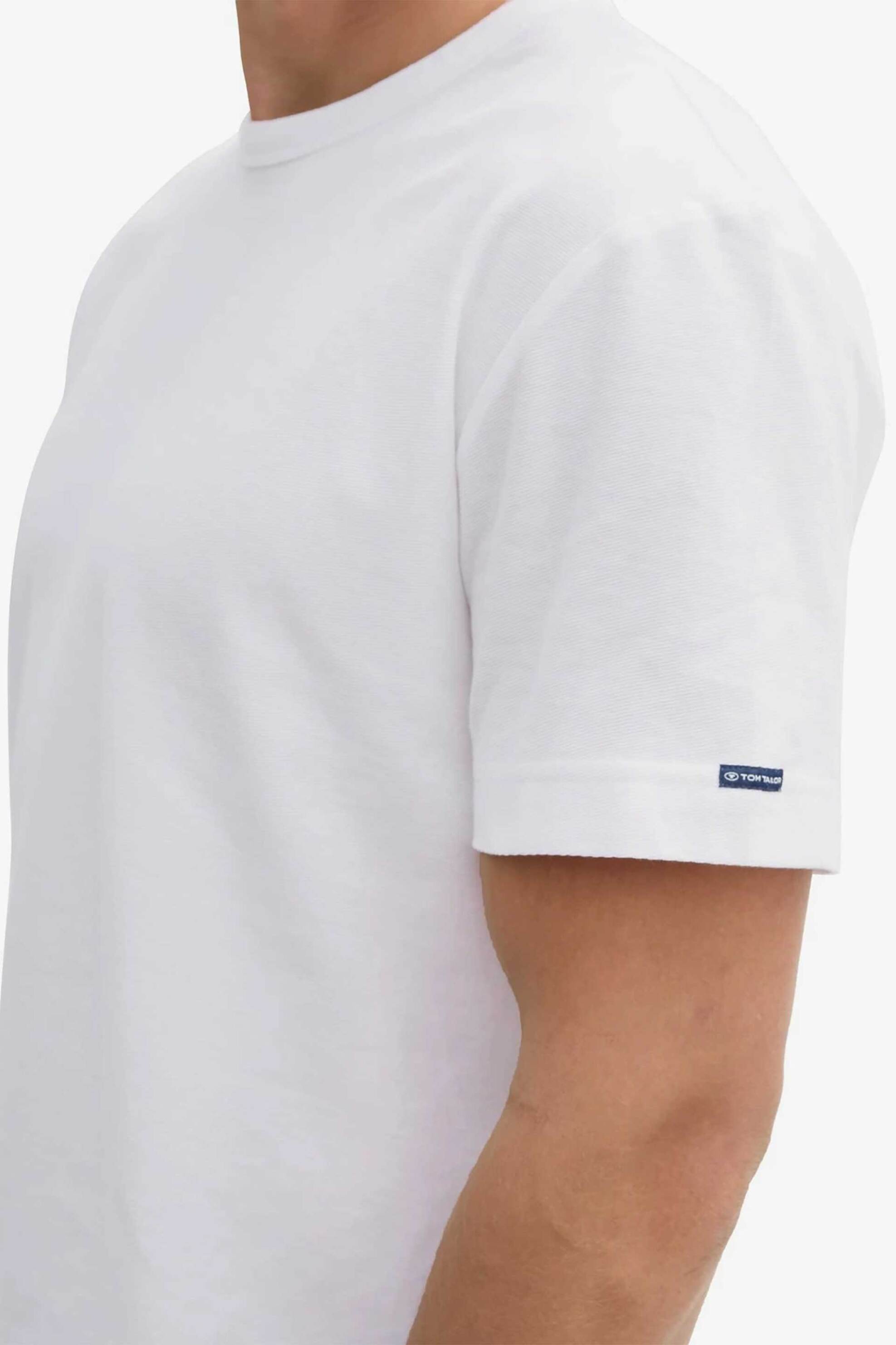 Tom Tailor ανδρικό T-shirt structured μονόχρωμο Regular Fit - 1045635 Λευκό φωτογραφία