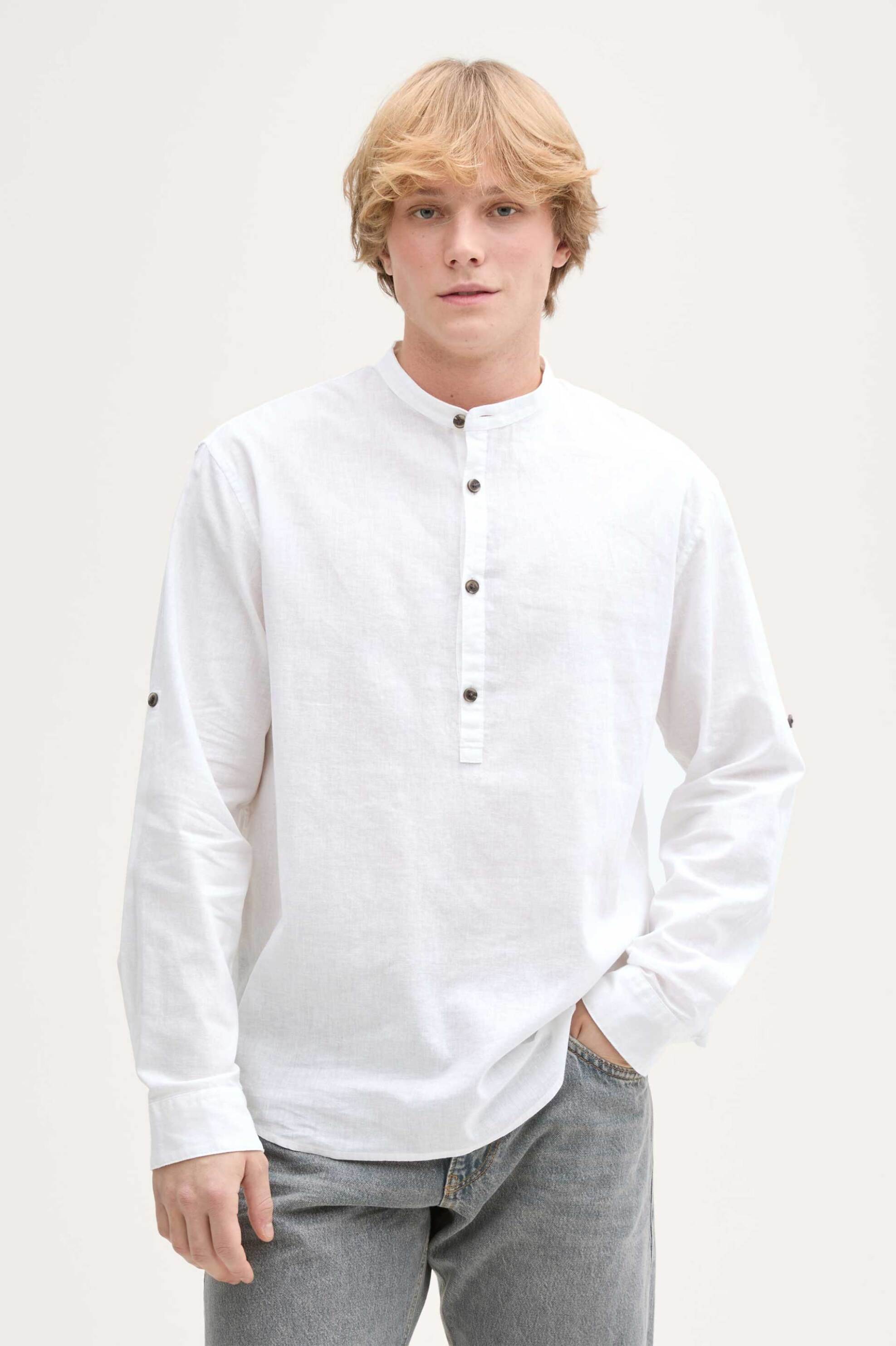 TOM TAILOR Tom Tailor ανδρική μπλούζα henley Relaxed Fit - 1045187 Λευκό
