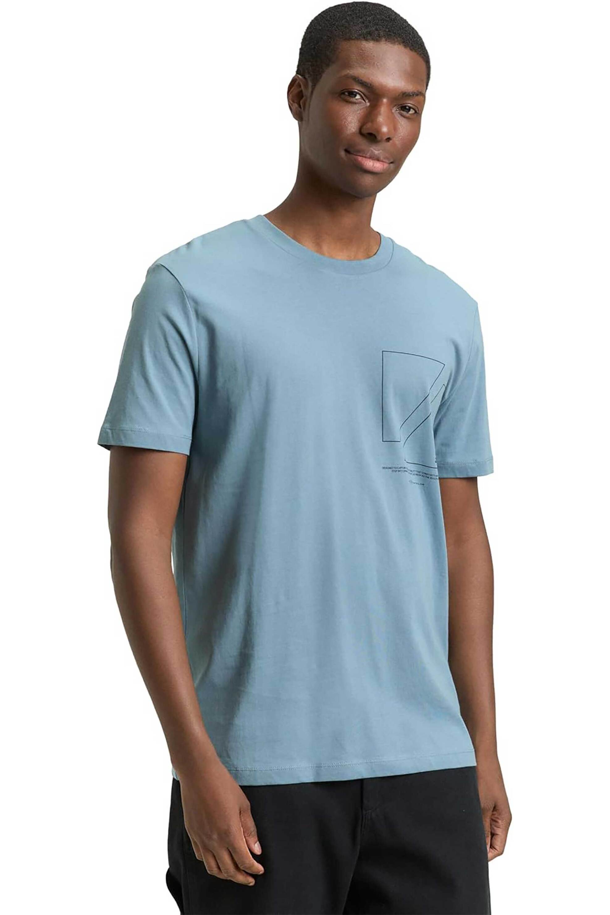 Tom Tailor ανδρικό T-shirt με print Basic Fit - 1043491 Μπλε Pale