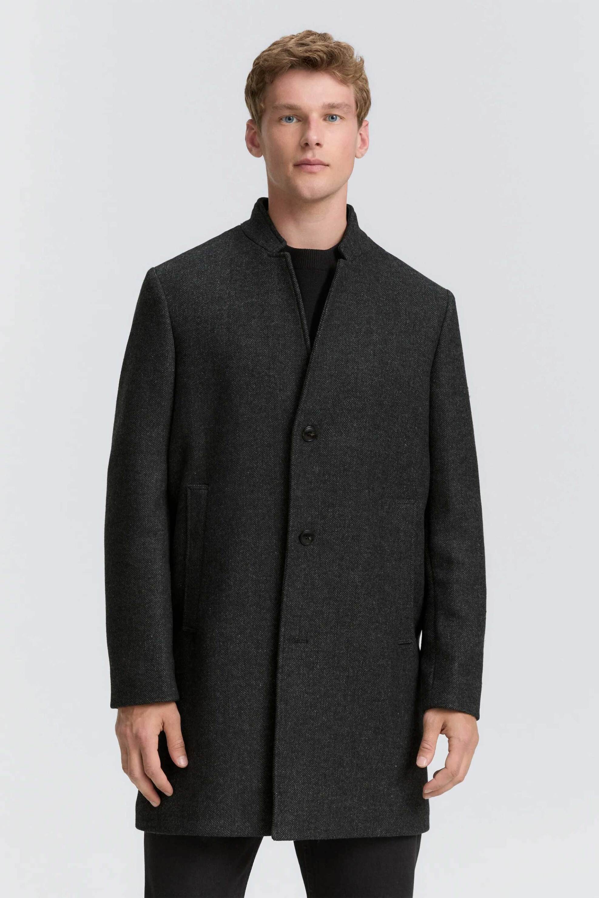 Tom Tailor ανδρικό παλτό μονόχρωμο Regular Fit - 1046905 Ανθρακί