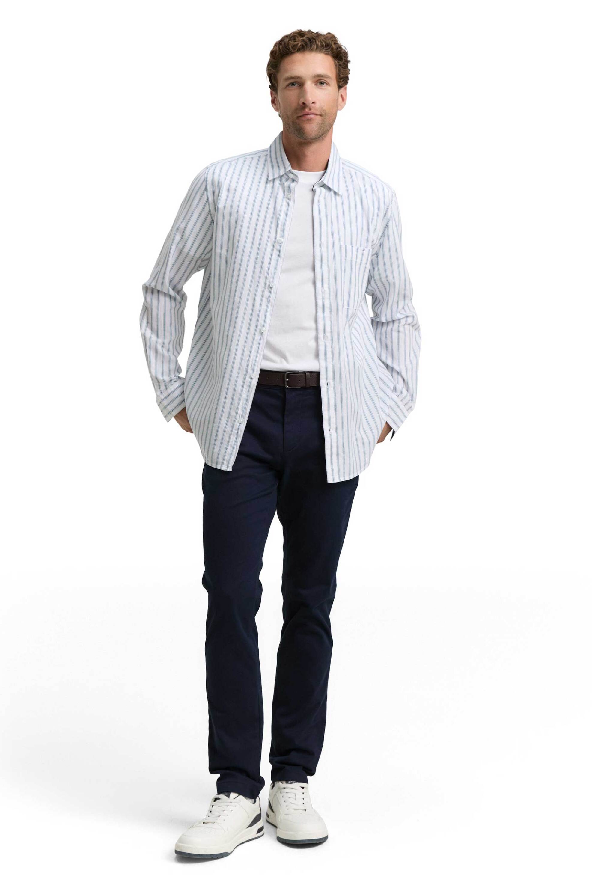 Tom Tailor ανδρικό παντελόνι chino με ζώνη Slim Fit - 1047267 Μπλε Σκούρο