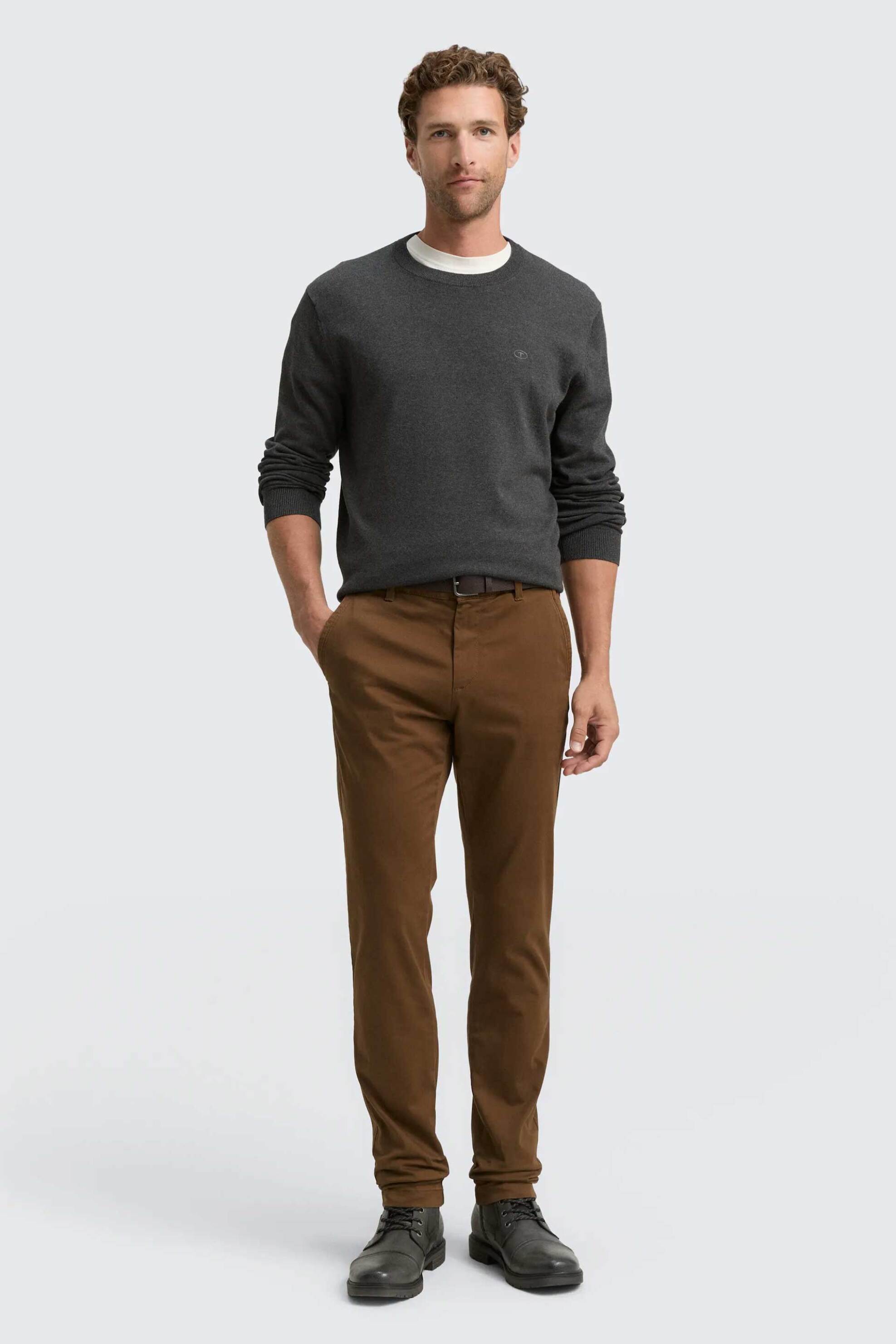 Tom Tailor ανδρικό παντελόνι chino με ζώνη Slim Fit - 1047267 Καφέ