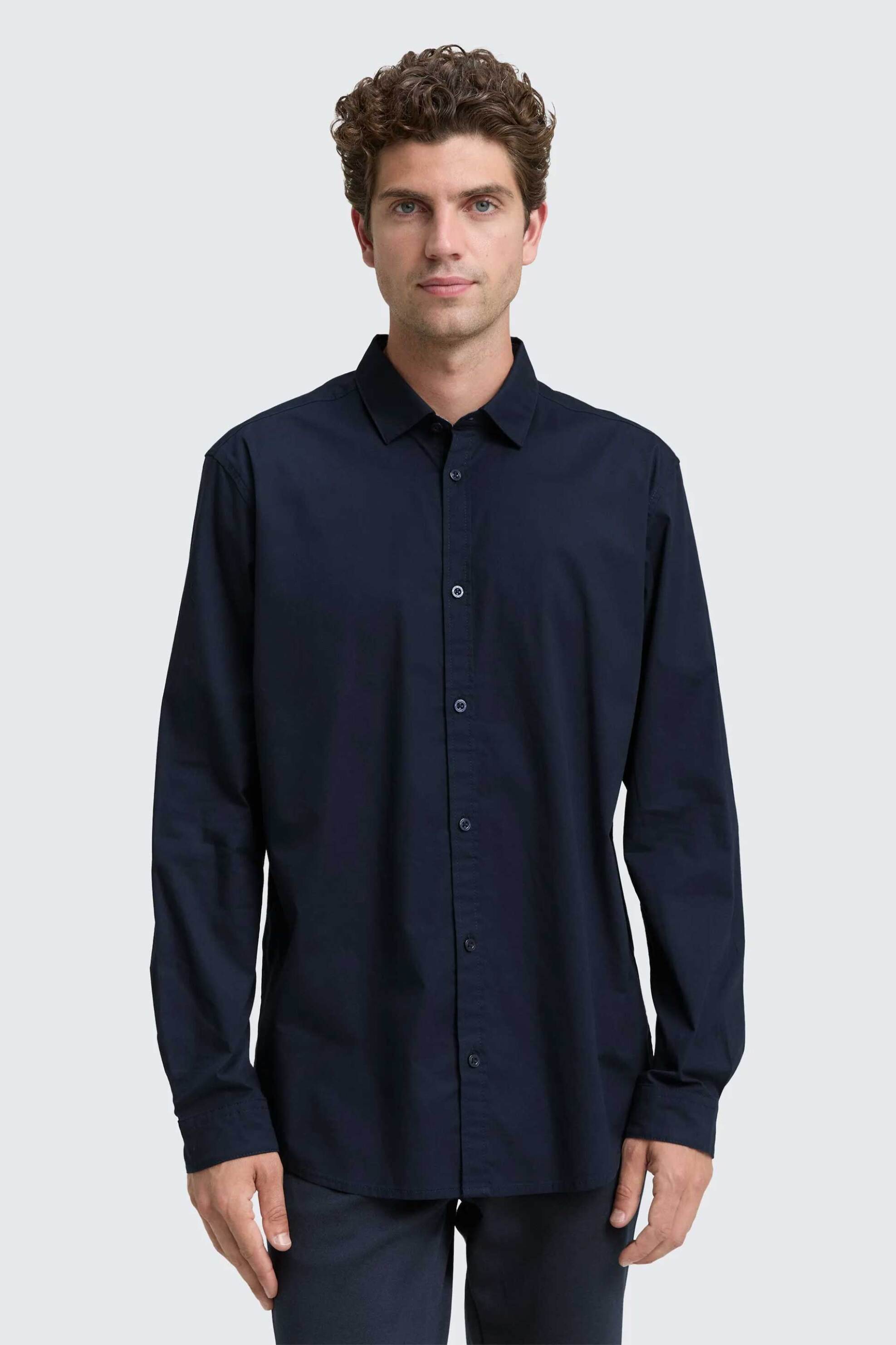 Tom Tailor ανδρικό πουκάμισο μονόχρωμο Regular Fit - 1047331 Μπλε Σκούρο