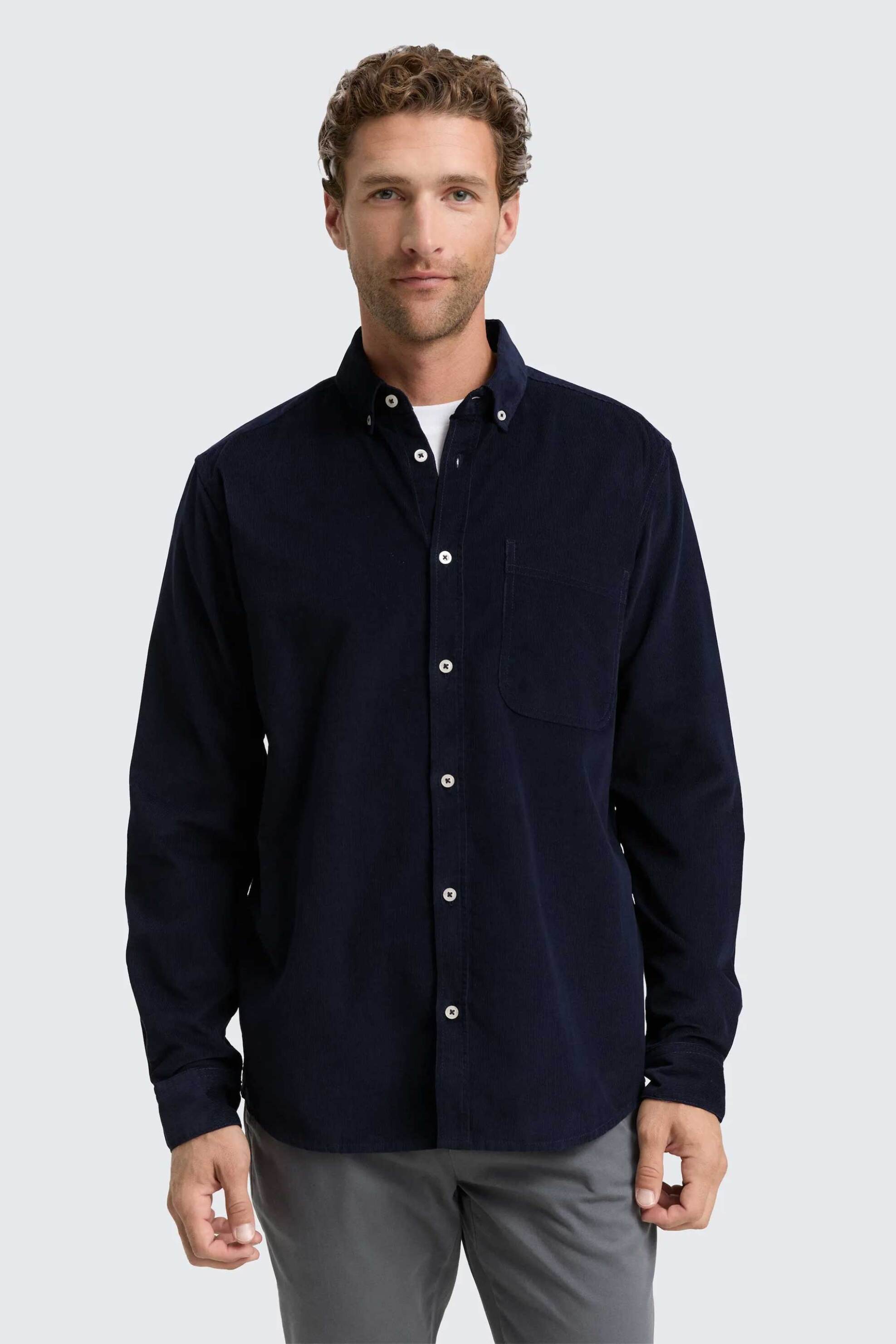 Tom Tailor ανδρικό πικέ πουκάμισο μονόχρωμο Regular Fit - 1047341 Μπλε Σκούρο