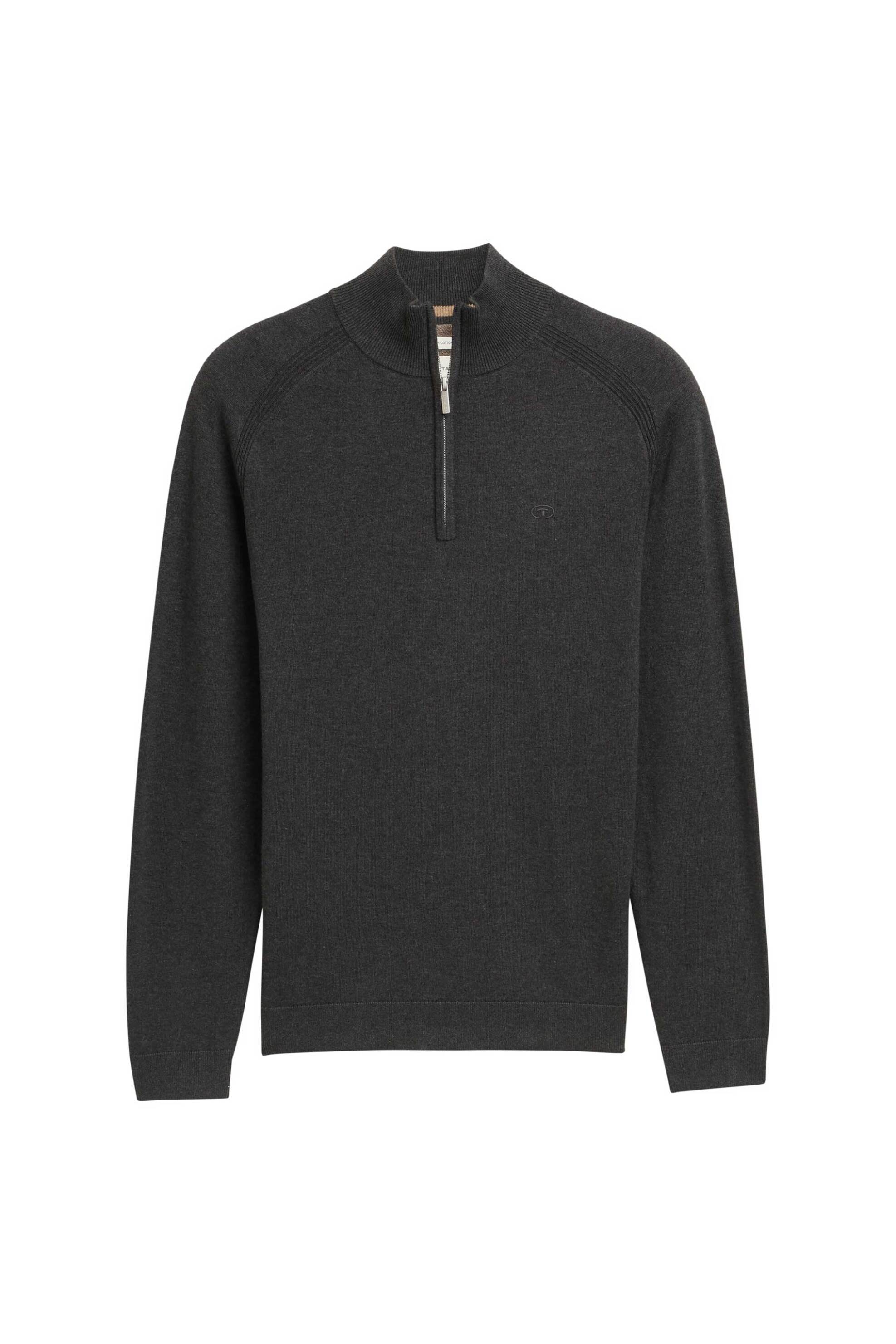 Tom Tailor ανδρική πλεκτή μπλούζα και ψηλό λαιμό με φερμουάρ Regular Fit - 1047569 Ανθρακί