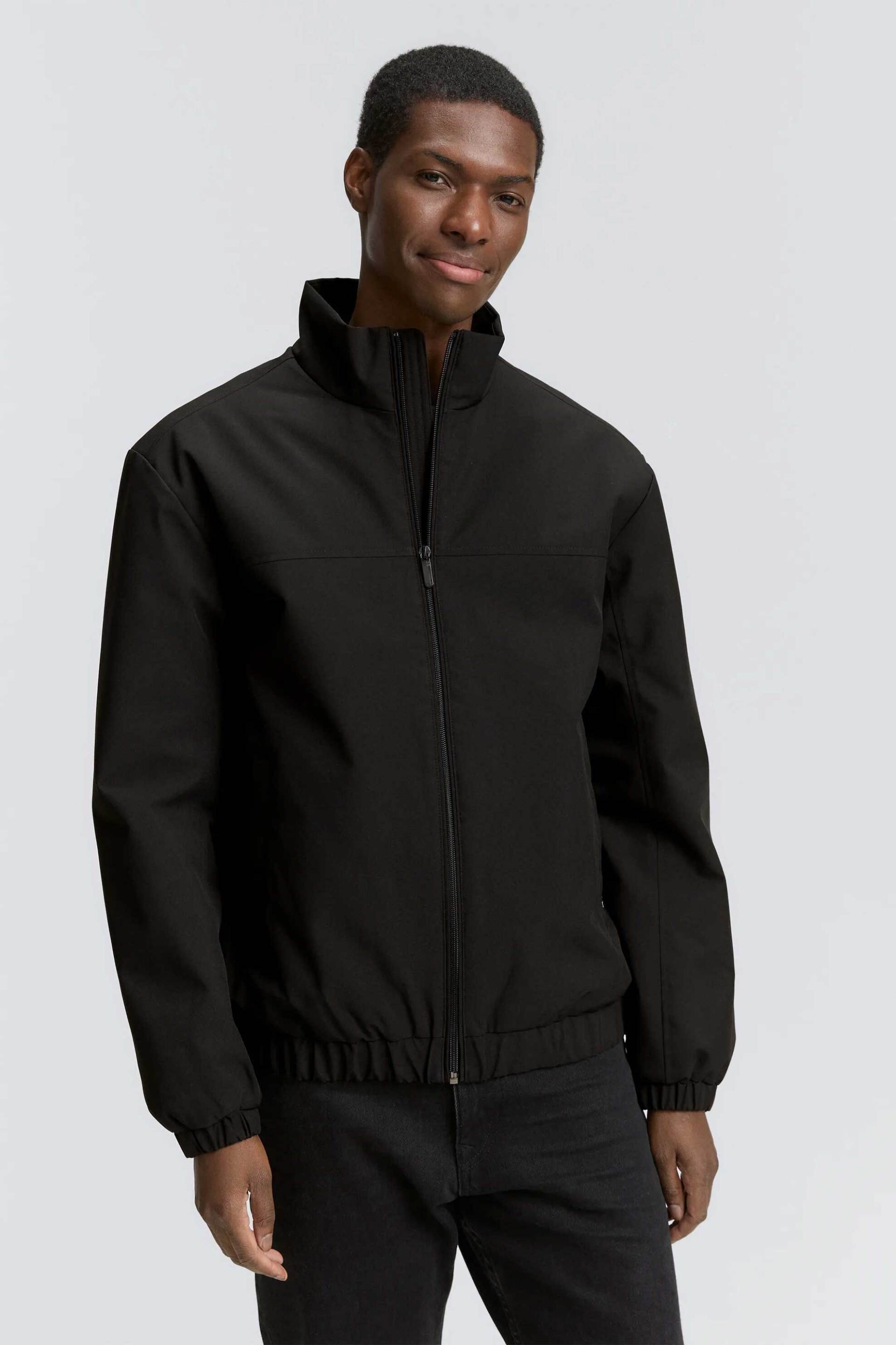 Tom Tailor ανδρικό μπουφάν μονόχρωμο με ψηλό λαιμό Regular Fit - 1046267 Μαύρο